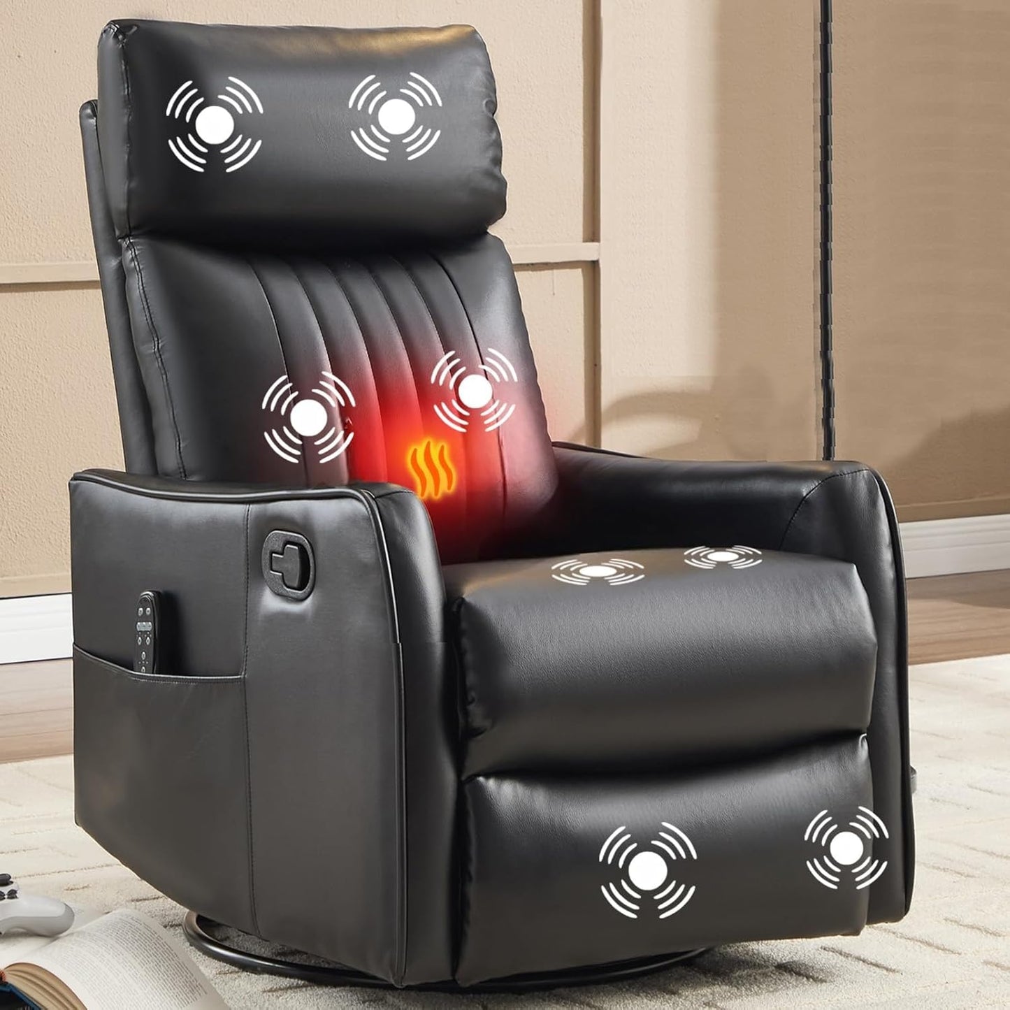 Massage Recliner Chair with Heat Adults Adjustable Footrest High Back Swivel Rocking Recliners Chairs for Small Spaces Living Room Bedroom Meeting