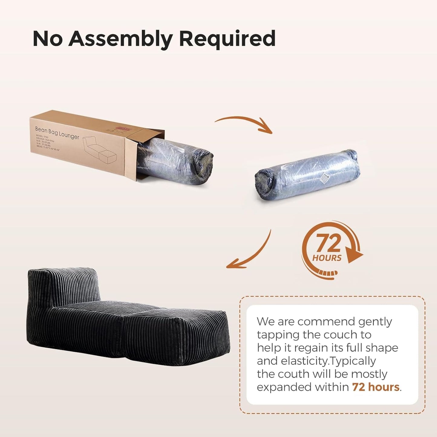 69 Inch Chaise Lounge Chair Indoor, Oversized Corduroy Upholstered Boneless Sofa Bed, Deep Seat Sleeper Couch Reading Chairs, Cloud Couches for Living Room Bedroom, No Assembly Required (Grey)