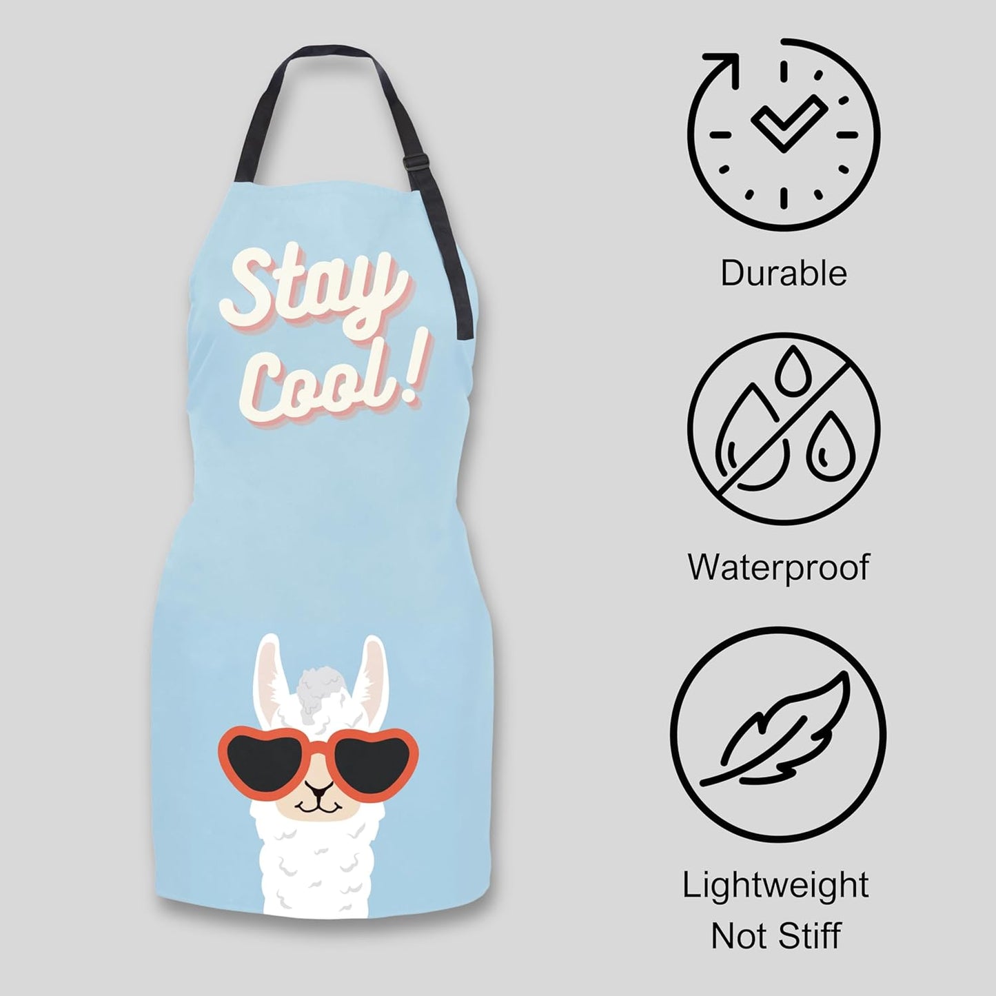 KOPY Llama Apron for Women and Men - Alpaca Apron for Kitchen, Grooming, Gardening, Cooking - Waterproof Cool Apron, Cute Apron Unisex (Alpaca)