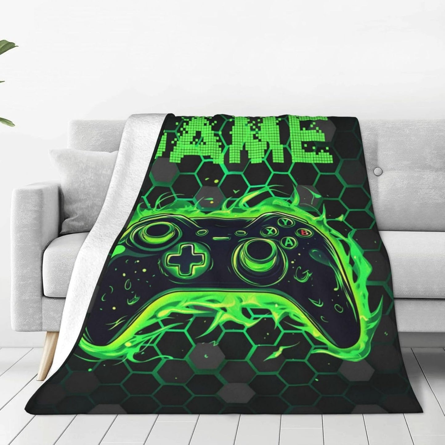 Green Game Controller Flannel Throw Blanket - Soft Cozy,Gift for Boys,Kids & Gaming Lovers,All Season Blanket for Couch,Sofa,Bed & Home Decor 50"X40"