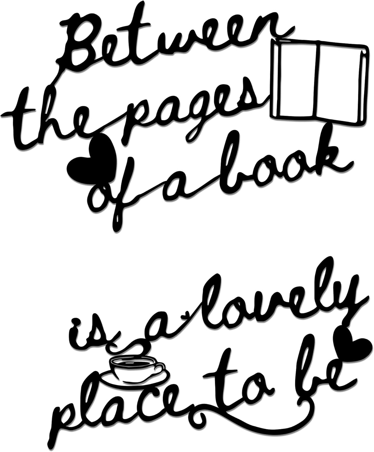 Book Wall Art, Reading Quote Wall Decor - Between The Pages Metal Sign Set, Library Wall Art, Gift for Book Lovers, 2-Piece Set