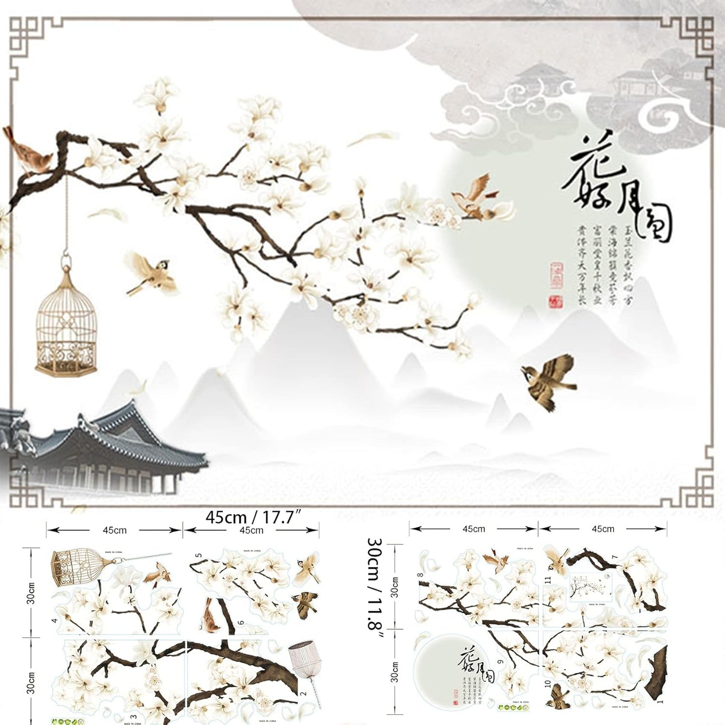 Large White Flower Wall Stickers, 50"x74" Removable DIY Romantic Cherry Blossom Tree Wall Murals Peel and Stick 3D Wall Art Stickers Home Decor for Gilrs Bedroom Nursery Rooms Living Room