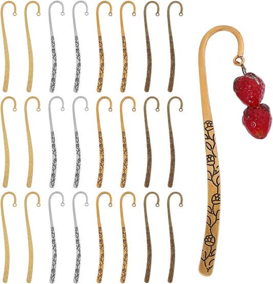 GLOBLELAND 24 Pcs 4 Colors Alloy Beadable Bookmarks Metal Bookmark Hairpin Markers Embossed Bookmarks for Adults Book Reading Lovers Enthusiasts Gifts