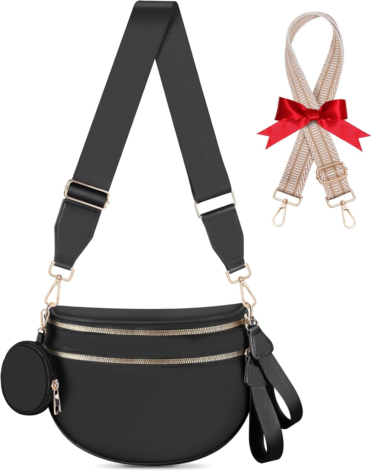 Bum Bags for Women Checkered Crossbody Bag Large Nylon Belt Purse Fanny Packs, Bonus with a Extra Strap