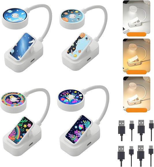 4 Pack Rechargeable Book Lights Bulk for Reading in Bed,3 Color,Adjustable Brightness,Clip on to Book Lights for Reading at Night (Multi-Colored, 4 Pack)