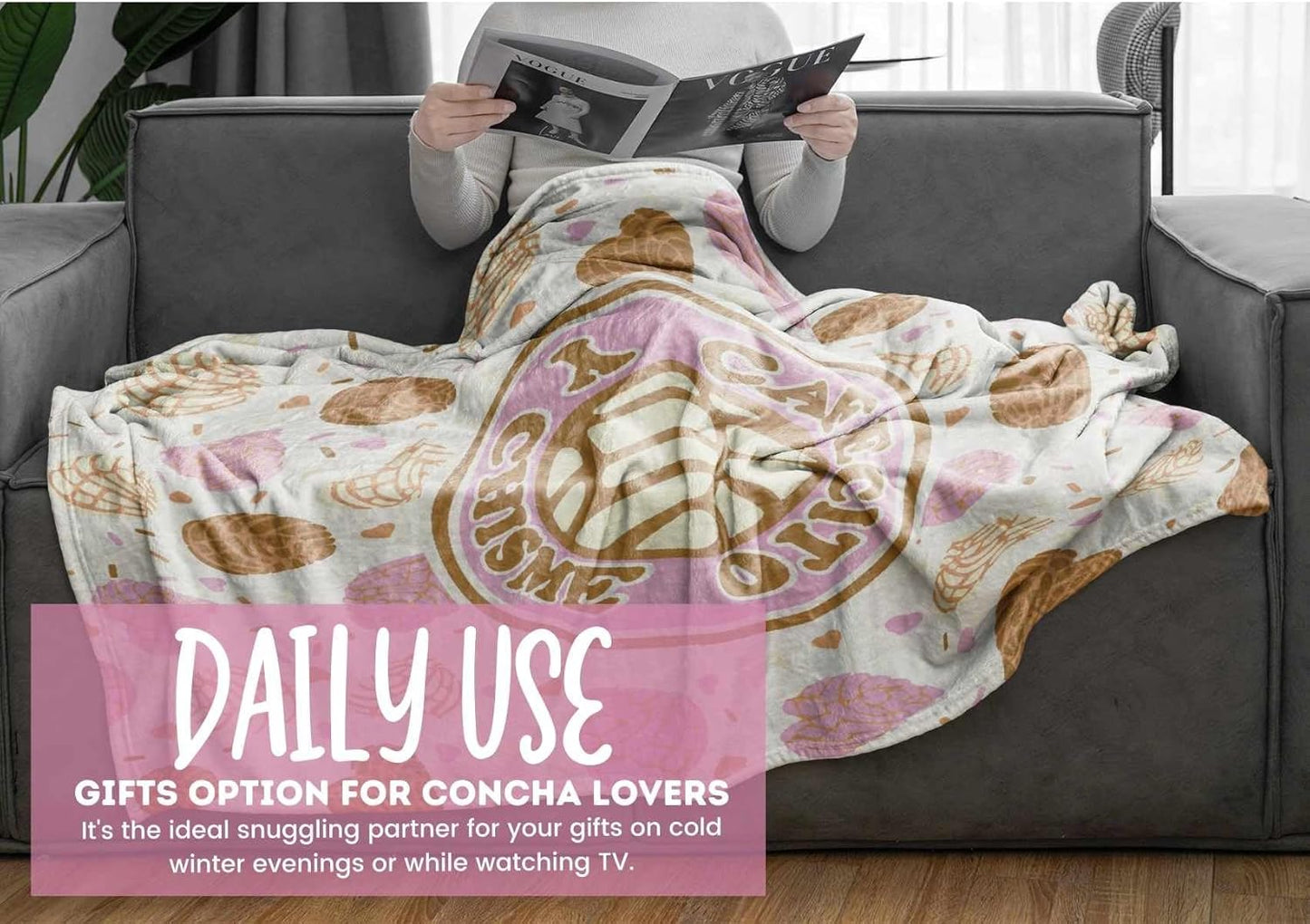 InnoBeta Concha Throw Blanket, Mexican Concha Gifts for Women and Concha Lovers, Tortilla Blanket, 50" x 65", Cafecito Y Chisme