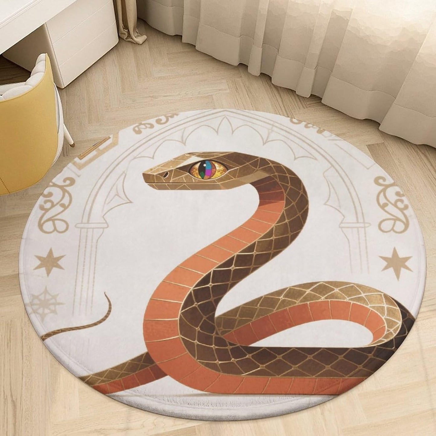 Coral Velvet Round Area Rug 3' Non-Slip TPR Backing Carpet 0.2 Inch Low Pile Snake Classic Design Door Mat Washable Decorative Floor Rug for Bathroom Kitchen Entryway Home Decor