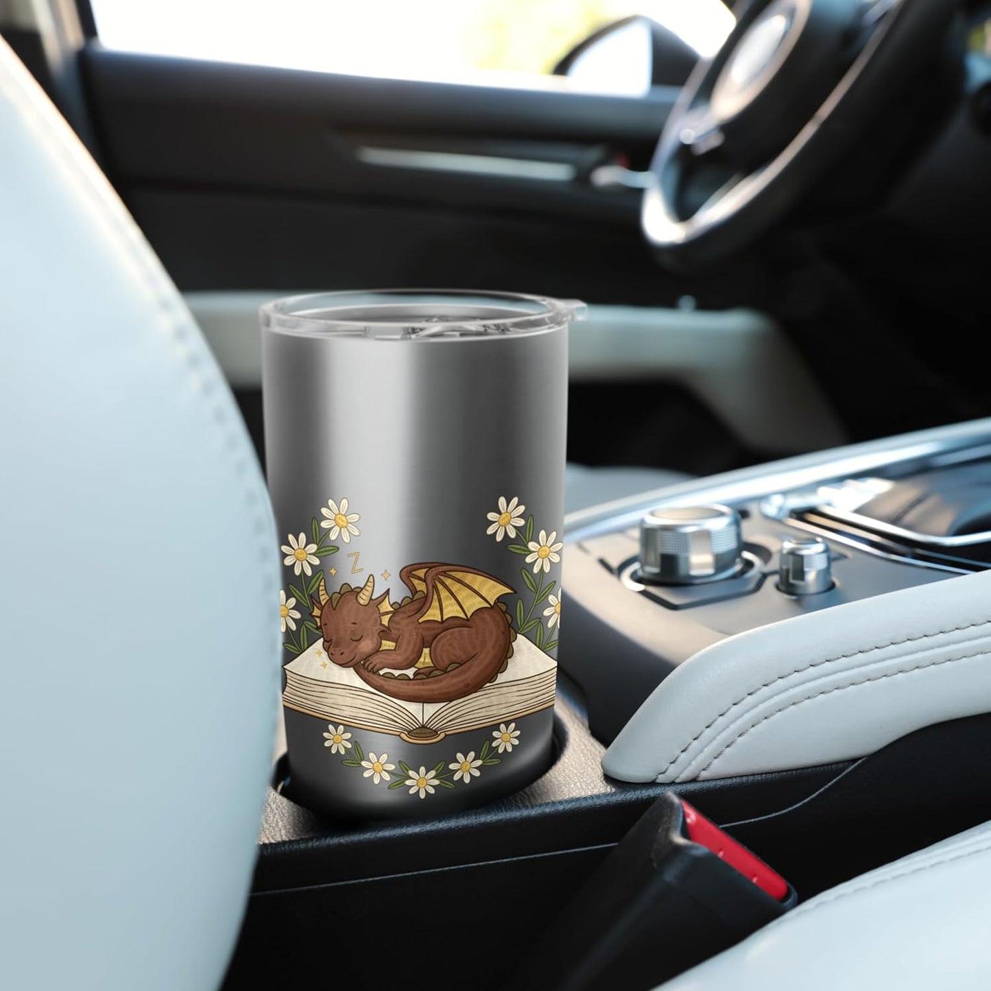 Sleeping Dragon On Book Reader Fantasy Lover Stainless Steel Insulated Tumbler