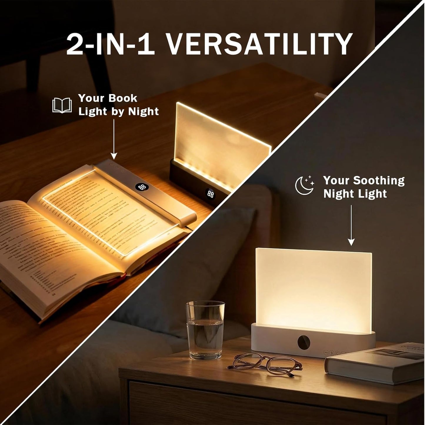 Book Lights for Reading at Night LED Rechargeable Lamp for Full Page Books in Bed Portable Flat Panel Bookmark Light Lovers Gifts Booklights Luz Para Leer Libros De Noche Lámpara En La Cama (White)