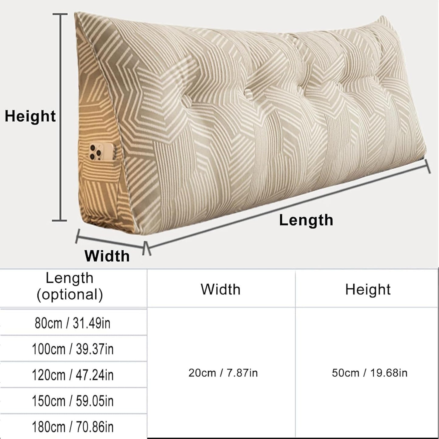 Large Headboard Wedge Pillow Bed Reading Pillow for Headboard, Triangular Wedge Pillow Headboard, for Sitting in Bed-Backrest Positioning Support Pillow,G,150cm
