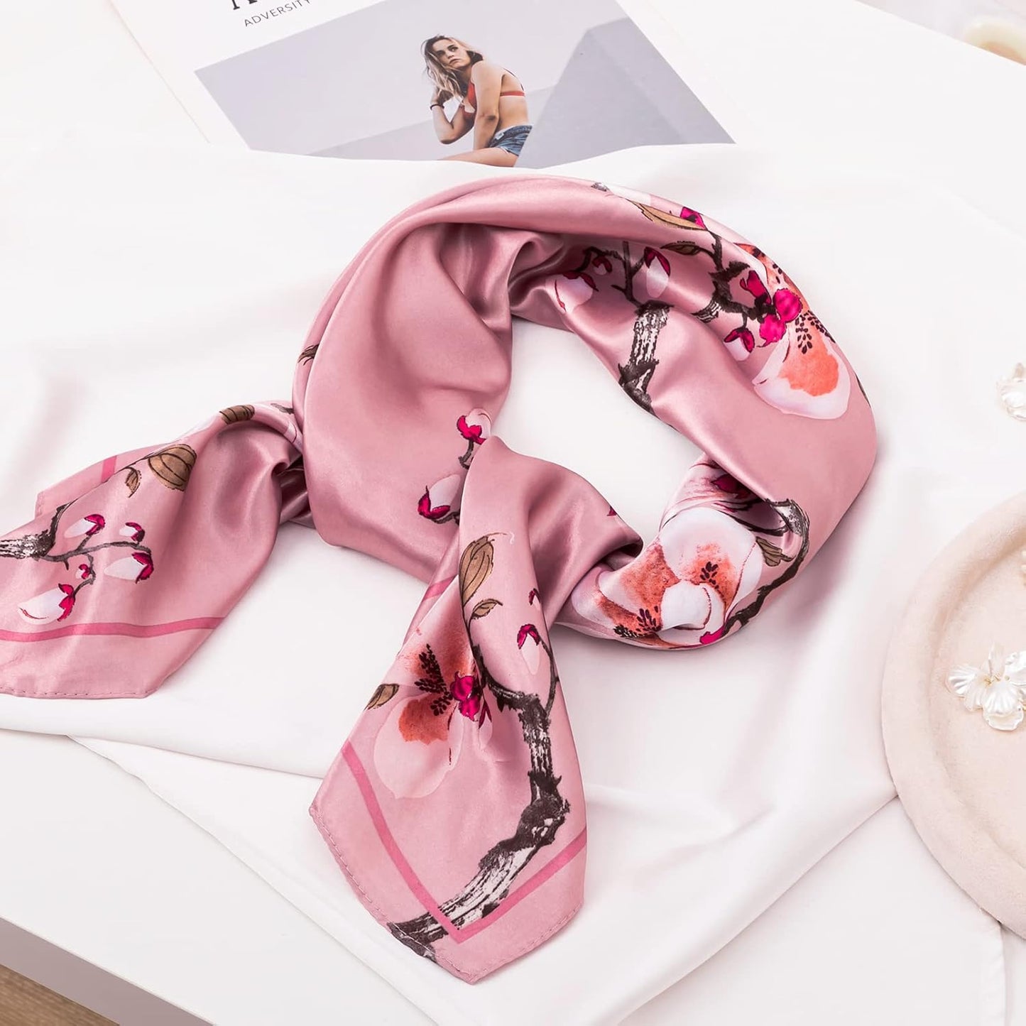 HBselect 4PCS Head Scarf for Women 35” Head Scarves Silk Like Satin Neck Scarfs Square Bandana Hair Wraps Scarf for Sleeping