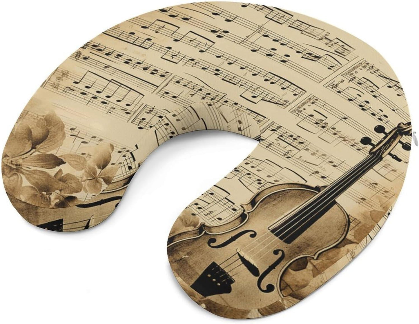 Music Notes on Old Paper Neck Pillow Memory Foam U Shaped Pillows Portable Pillows for Shoulder Travel Head Support Pillow with Concealed Zipper for Airplane Car Home Office