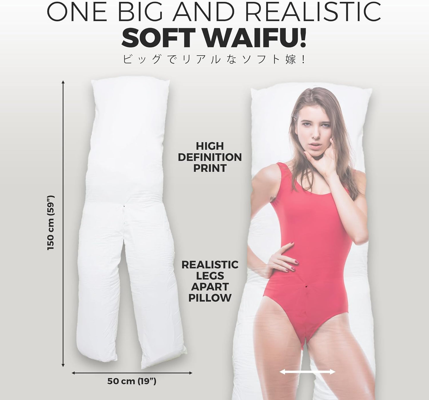 2-Legs Full Body Pillow for Adults, Soft Fluffy Long Bed Pillow for Sleeping & Hugging, Anime Japanese Style Hug Pillow, Plush Comfortable Polyester Filled, 59 x 20 Inch (150 x 50cm), White