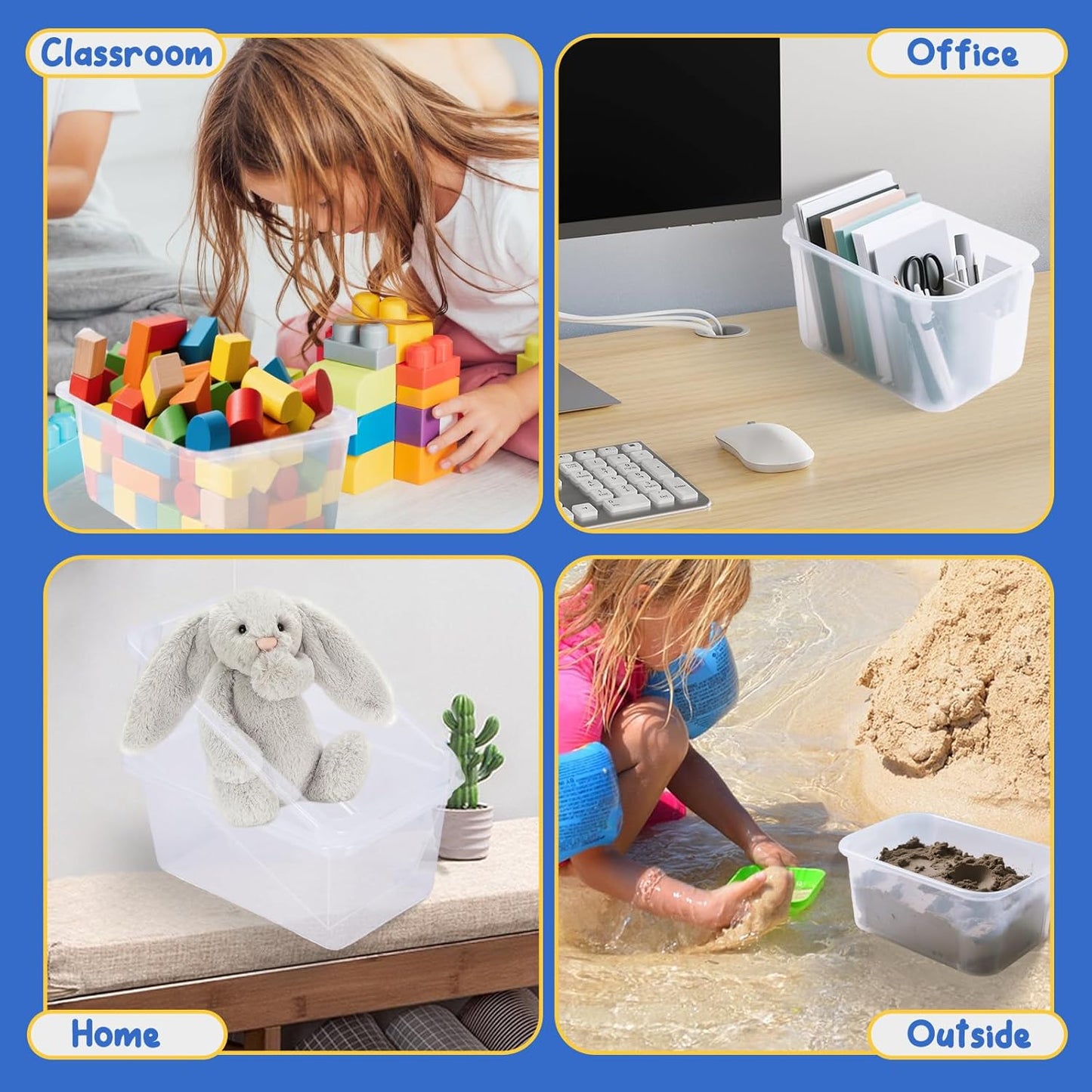 8 PACK Clear Cubby Bins without Lid, Classroom Storage Book Bins Toy Storage Organizer Small - Sturdy, Plastic Multi-Purpose Baskets Containers for Home Office School, Nursery, Playroom