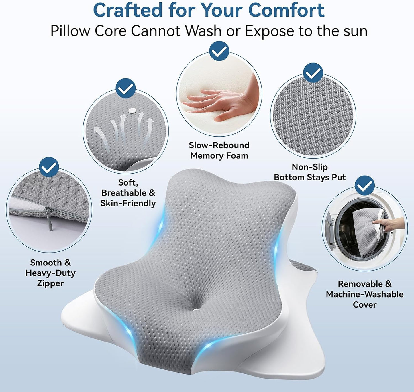 Reading Pillow for Bed Memory Foam - Ergonomic Rest Position Pillow for Sleeping & Playing, Wedge Comfort Support for Reading, Back Pain & Acid Reflux, with Removable Cover