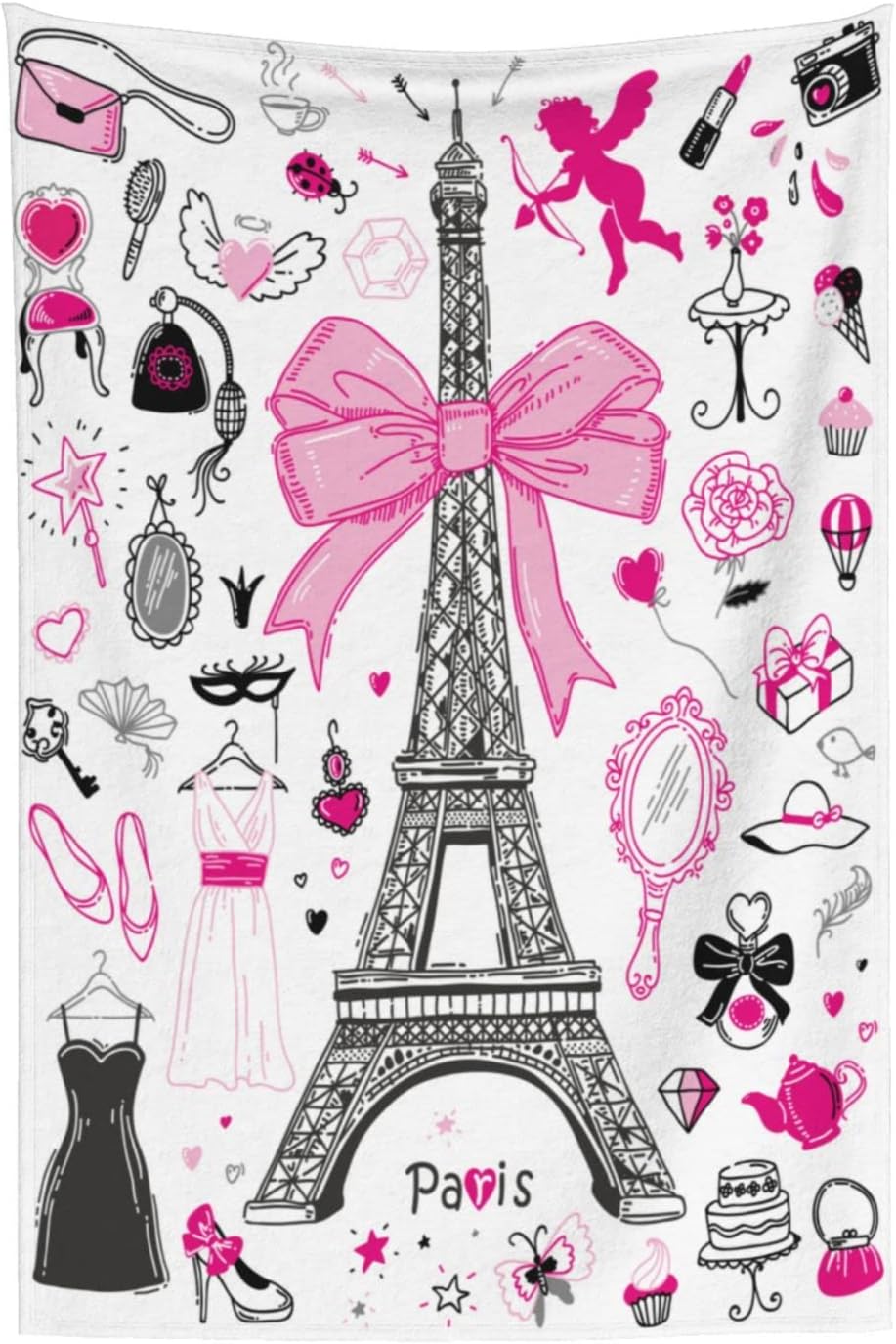 Romantic Paris Throw Blanket Girly Pretty for Women Girls Super Soft Warm Bed Bedding Blankets for Couch Bedroom Sofa Office Decor, All Season Cozy Flannel Plush Blanket Gifts, 60 X 40 Inch