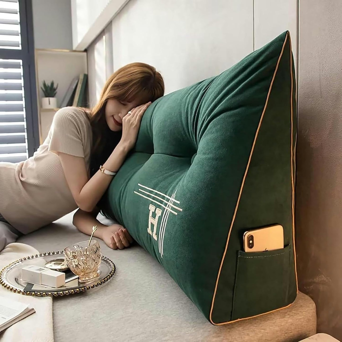 Comfortable Wedge Headboard Large Bolster Pillow for Sitting in Bed Adult Wedge Cushion Backrest Lumbar Back Support Upholstered Sit Up Reading Pillow for Daybed