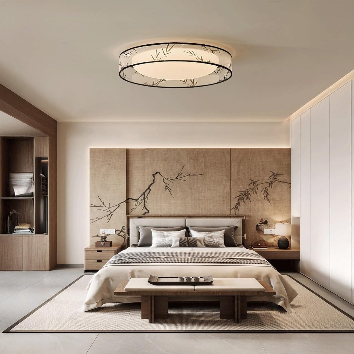 Ceiling Light Modern Metal Base Fabric Acrylic Shade Flush Mount Ceiling Lamp LED Retro Flush Mount Light for Bedroom Living Room Decor Interior Home Decor Fixture Close to Ceiling Lighting