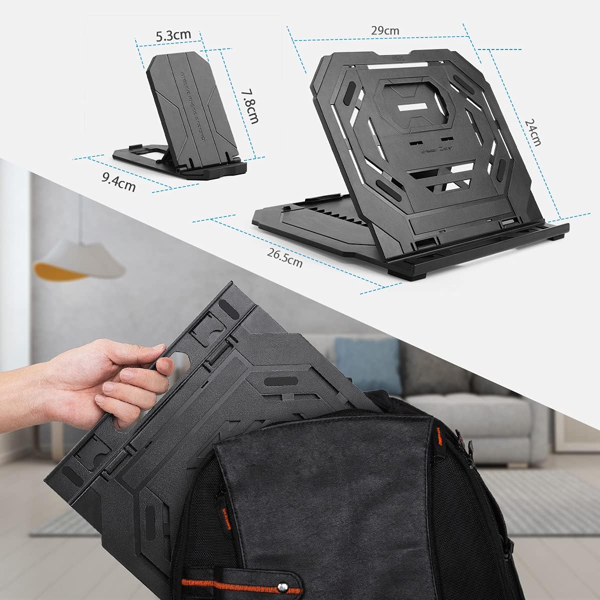 Drawing Tablet Stand, Laptop Foldable Stand for Drawing Monitor, 9 Levels Adjustable Angles with a Built-in Phone Holder, for 12-17 inch Drawing Tablet, MacBook, Laptop, iPad, Book, Phone