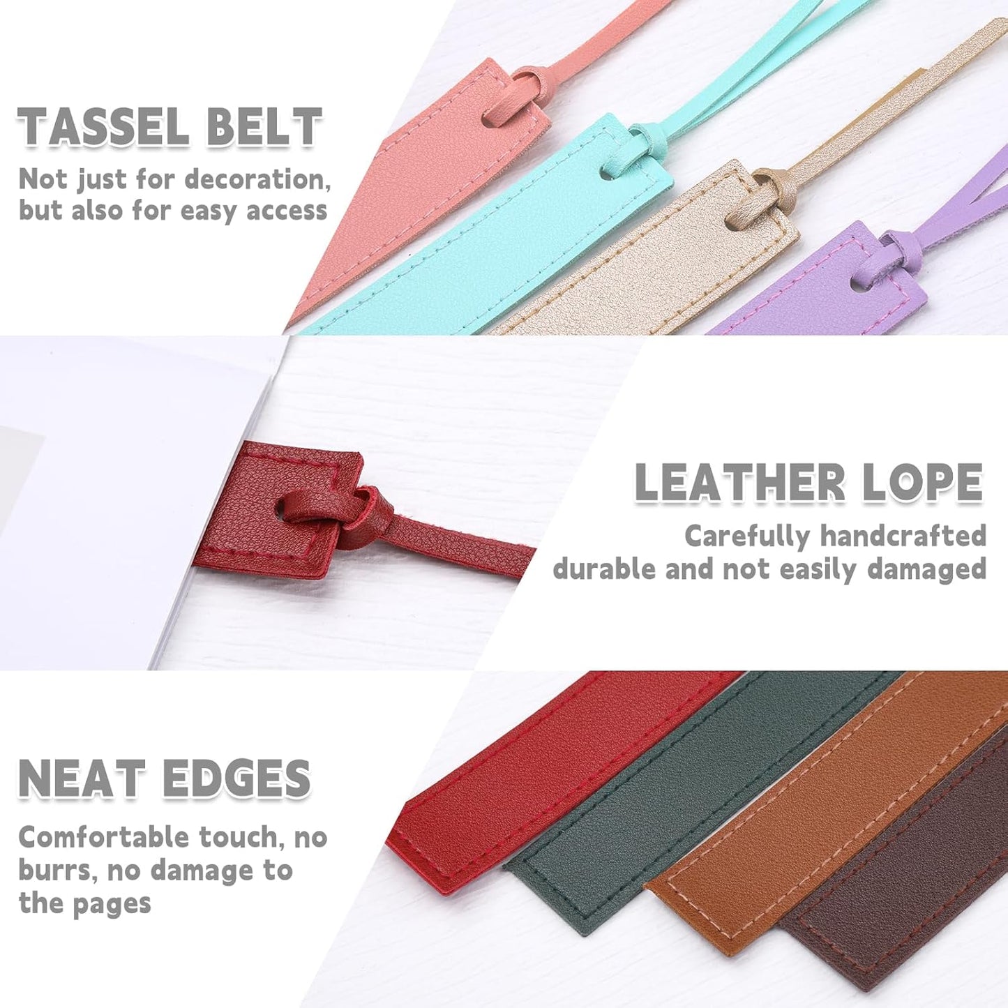 16 Pcs Leather Bookmark, Bookmarks with Leather Rope, Page Markers Reading Present for Women Men, Book Accessories for Reading Lovers, for School Office Home Supplies