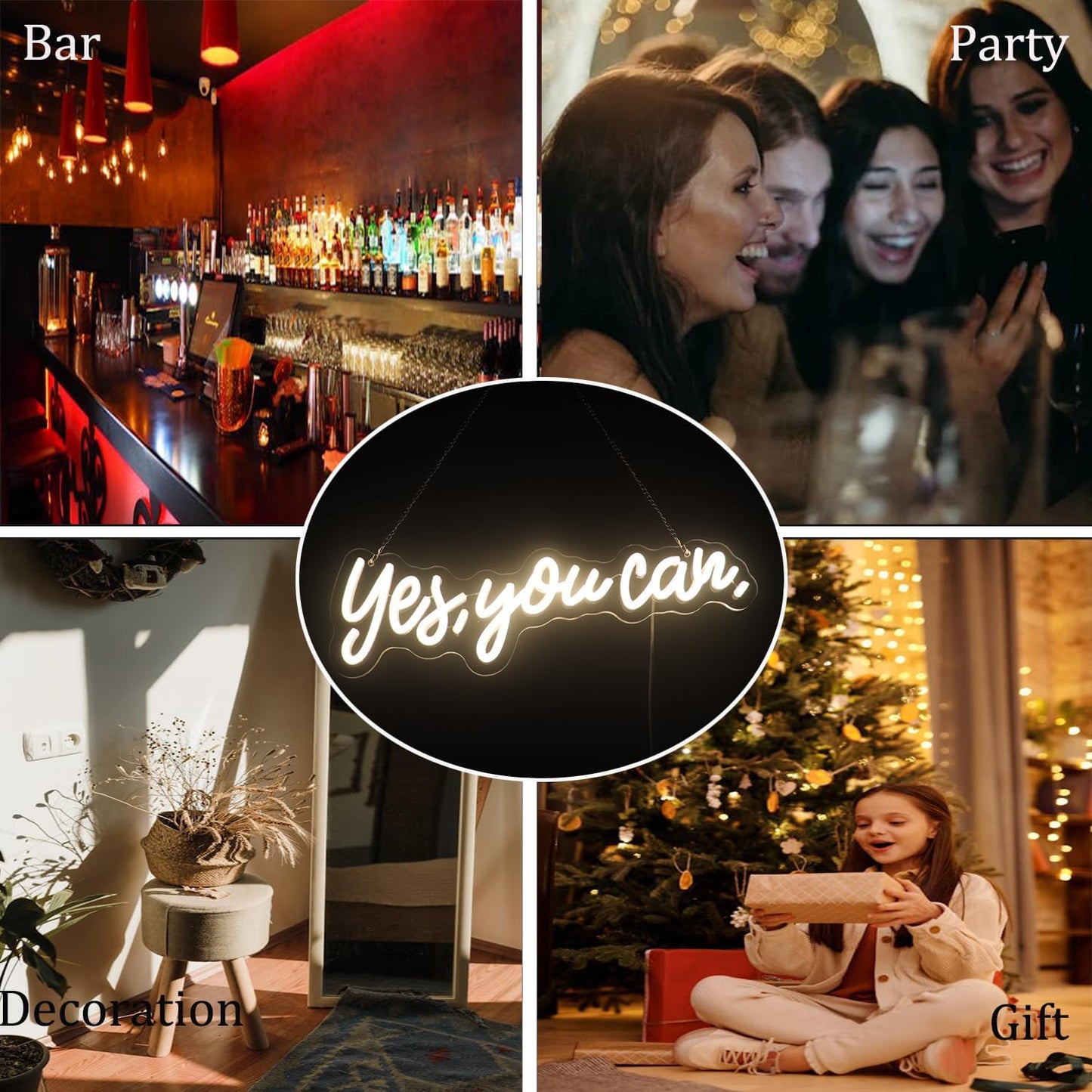"Yes, You Can" LED Neon Sign Words Light Up Signs for Room Wall Art Decor, Inspiring Neon Light for Home, Apartment,School,Bar,Hotel,Restaurant,Cafe Decoration Christmas Birthday Gift (Warm white)