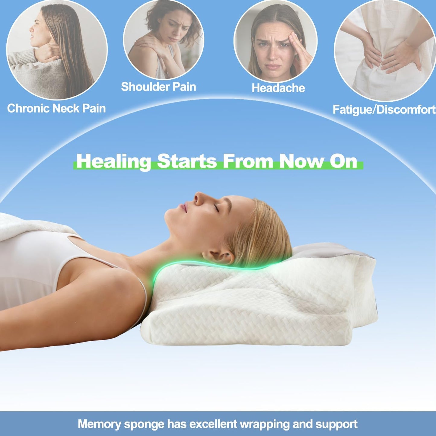 Cervical Neck Pillow – Ergonomic Neck Pain Relief Pillow, Contour Memory Foam Orthopedic Support, Ideal for Side Back Stomach Sleepers with Cooling Breathable Pillowcase