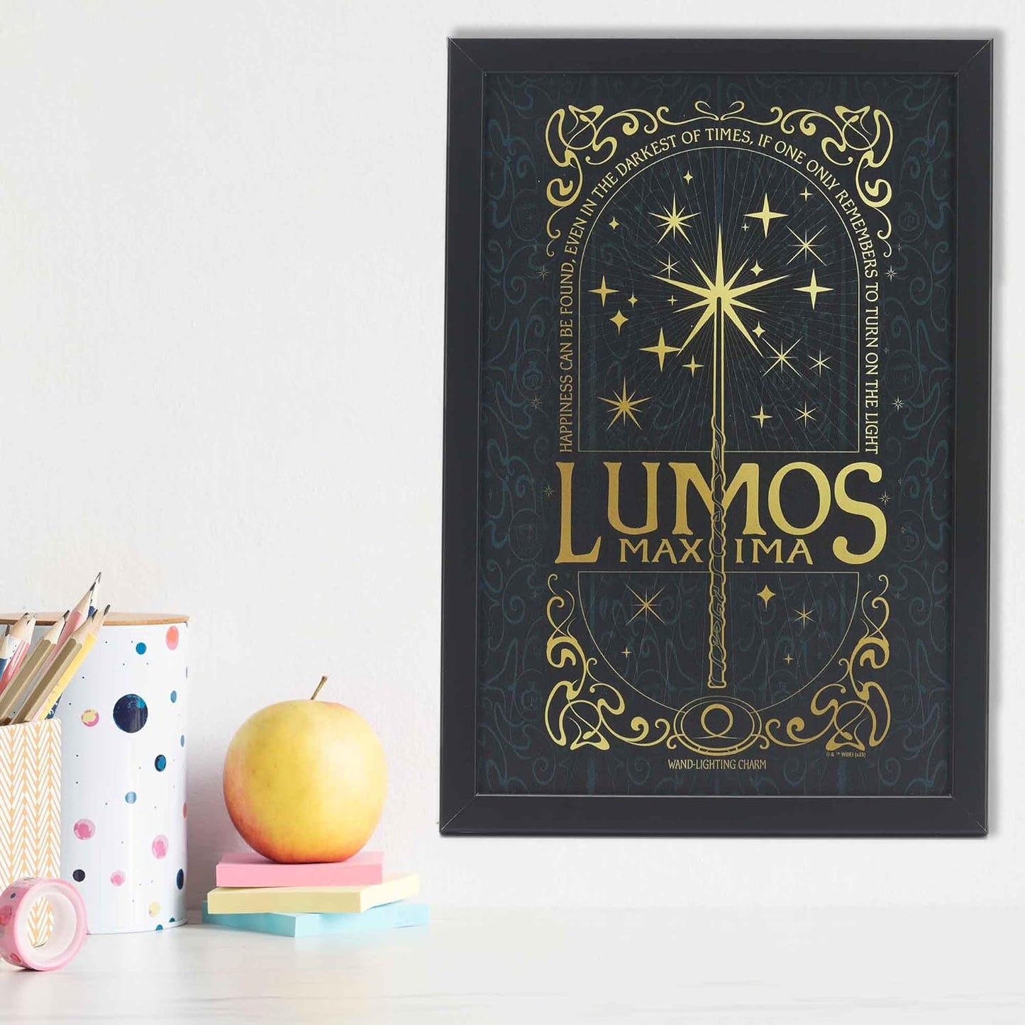 Harry Potter Lumos Maxima Framed Wood Wall Art - Magical Lumos Wall Decor for Study, Library, or Bedroom