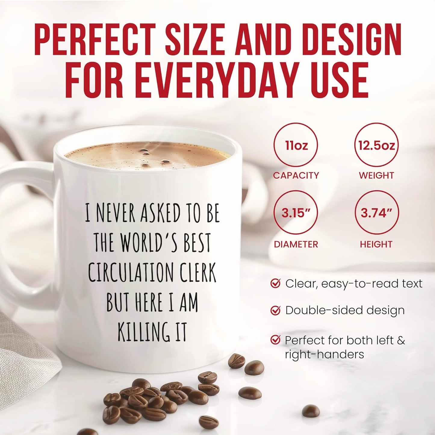Best Circulation Clerk Mug - Library Assistant Coffee Cup - Book Lover Funny Gift From Patrons - Information Specialist Tea Mugs - Cups - 11 Oz Ceramic Gifts For Workers, Birthday, Him, Her