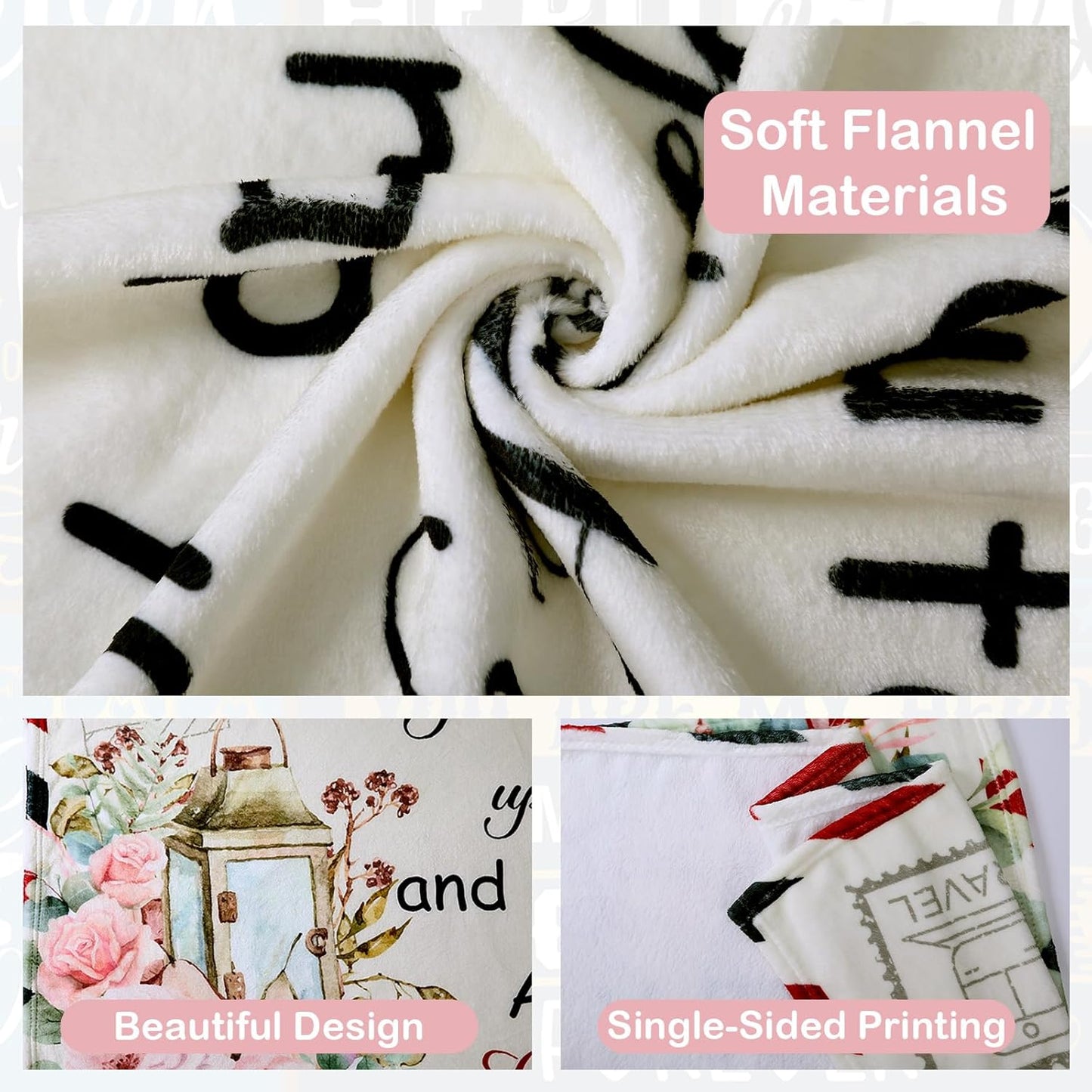 Mom Blanket with Flowers & Letter Print, Mom Gifts for Birthday, Mother’s Day, Christmas, Thanksgiving, Gifts for Mother from Children, Soft Throw Blanket 50" x 60"