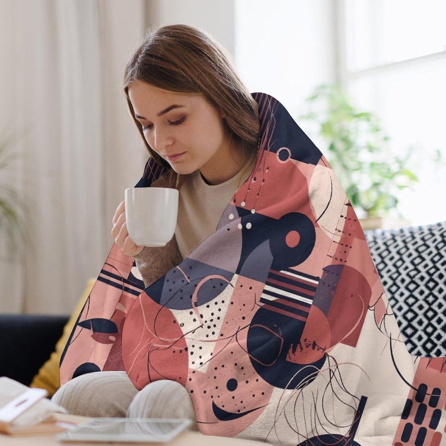 Soft Geometric Style Throw Blanket for Couch Super Soft Warm Lightweight Throw Blankets Cozy Flannel Bed Blanket Cute Decorative Blankets for All Seasons Home Decor Gift 60"*80"（150 * 200cm）