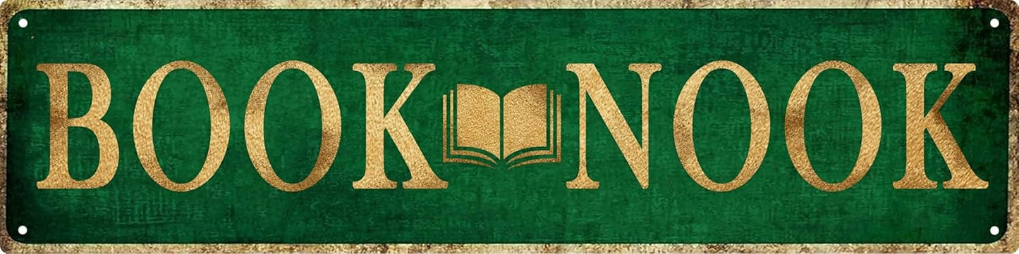 Book Nook Metal Sign 4x16in Boho Reading Plaque for Library Classroom Study Room Wall Decor