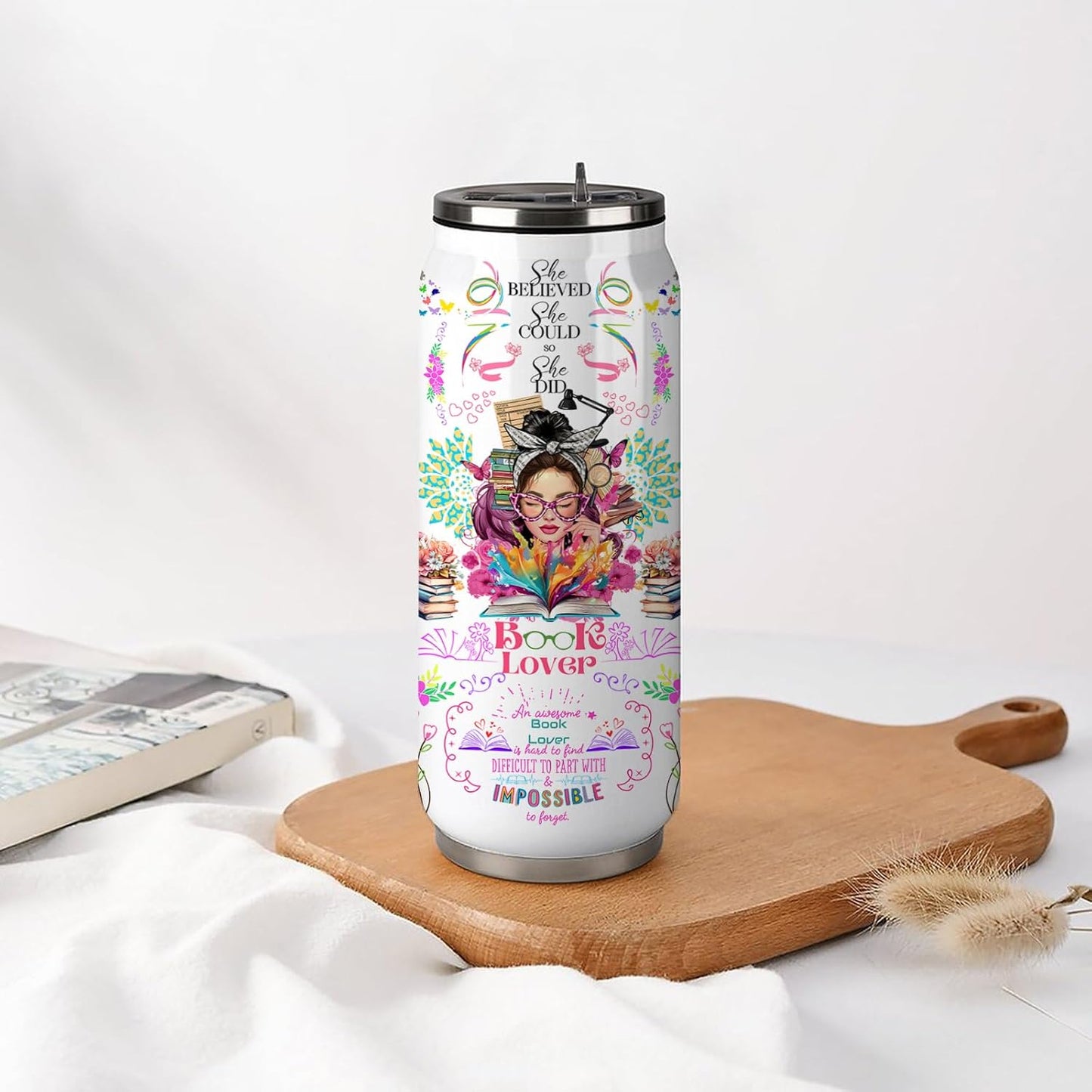 Book Lovers Gifts Stainless Steel Tumbler,Bookish Gifts Coffee Mug with Lid,Bookworm Tumbler,Book Accessories Librarian Gift for Women Girls Daughter 17 Oz