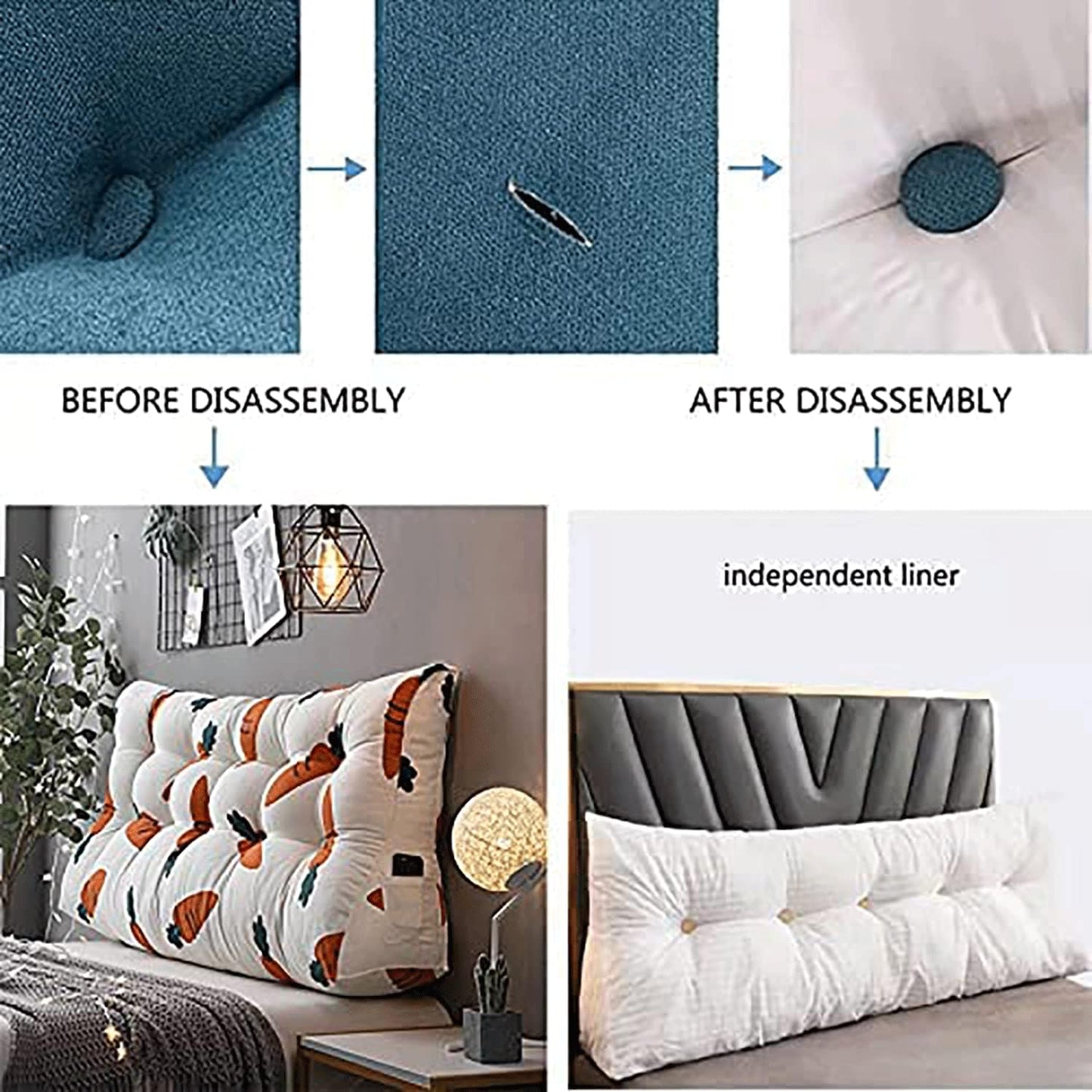 King Size Headboard Pillow,Triangular Wedge Pillow Positioning Support Reading Cushion Headboard Cushion Double with Removable Cover(Size:55x30x60cm,Color:B)