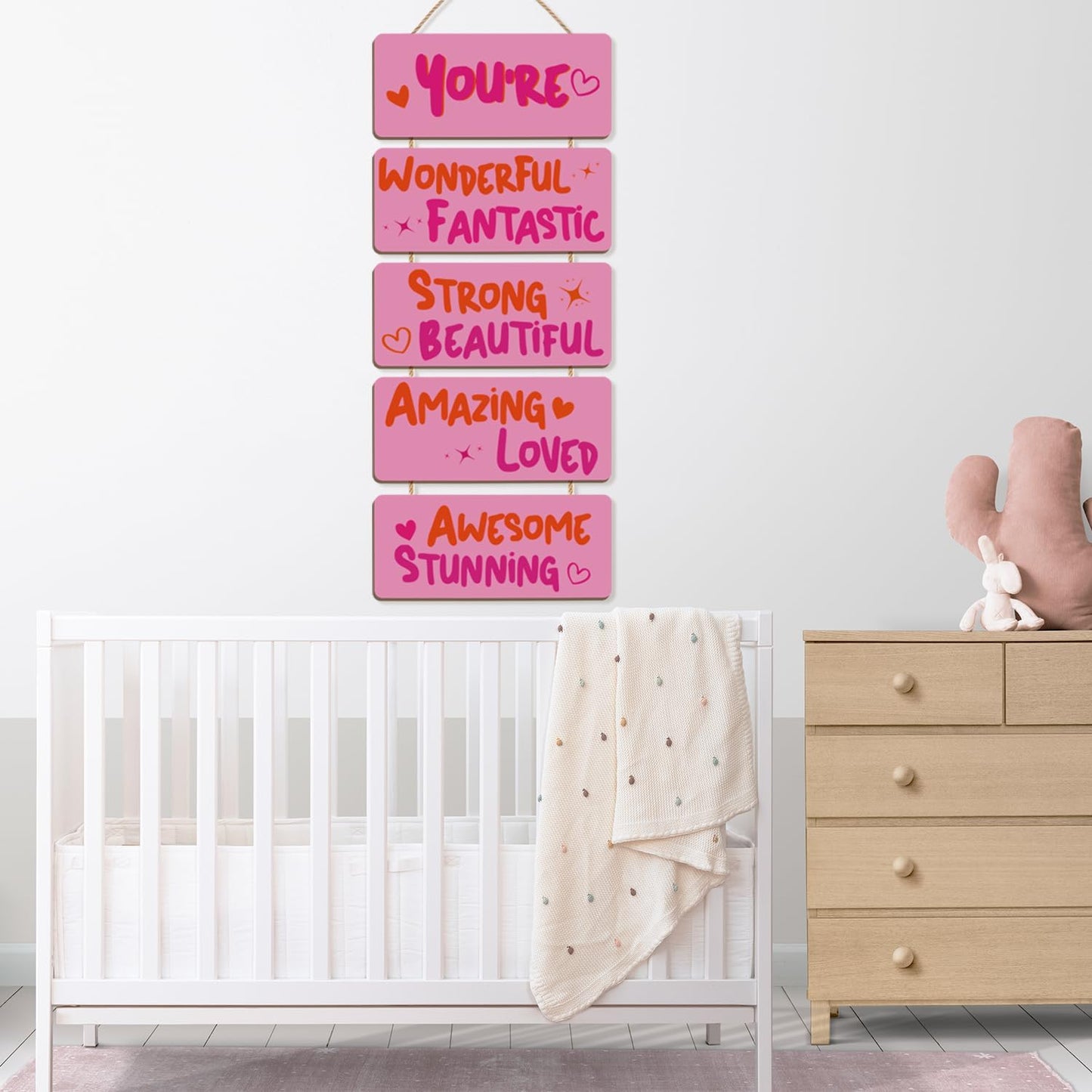 Pink Room Decor Aesthetic, Wooden Hanging Plaque Girls wall Decor Inspirational Girly Wood Wall Art for Kids Teenage Home Bedroom Nursery Classroom Dorm