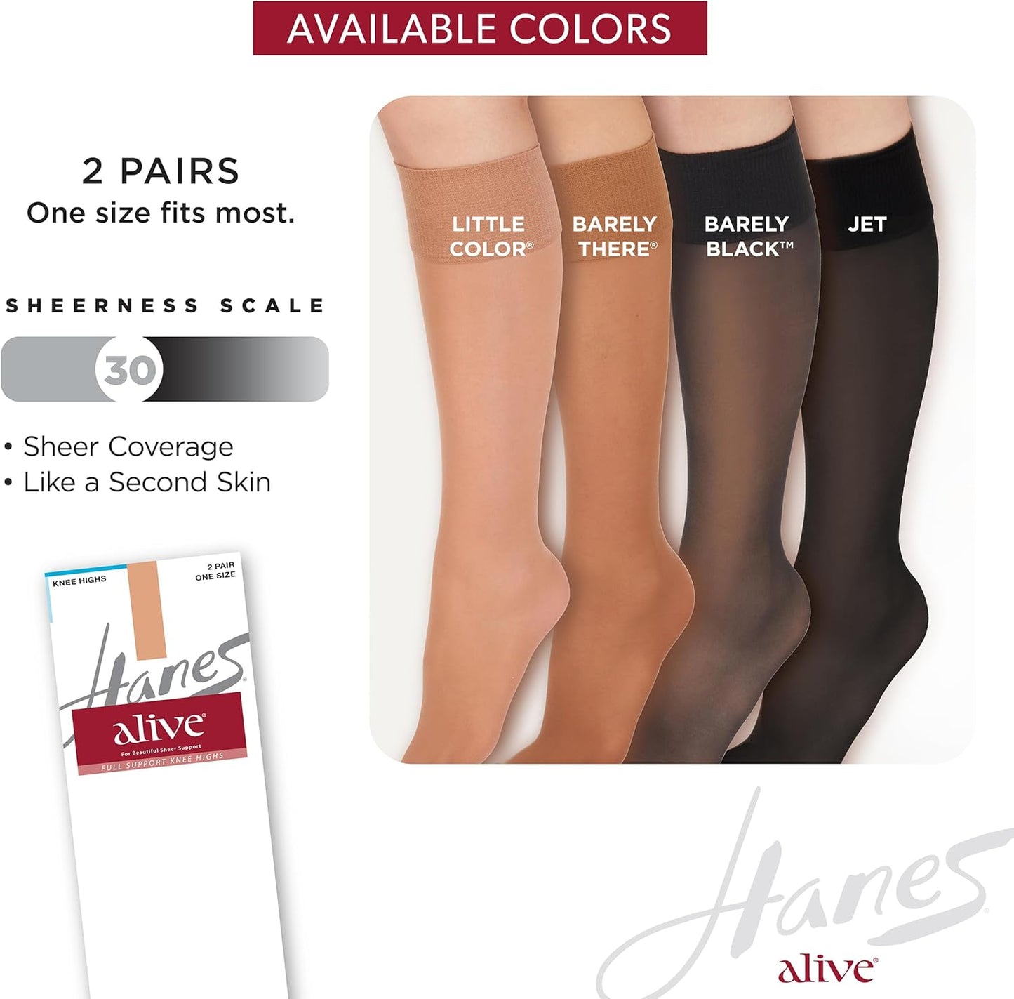 Hanes Alive Women's Full Support Sheer Toe Knee High Stockings