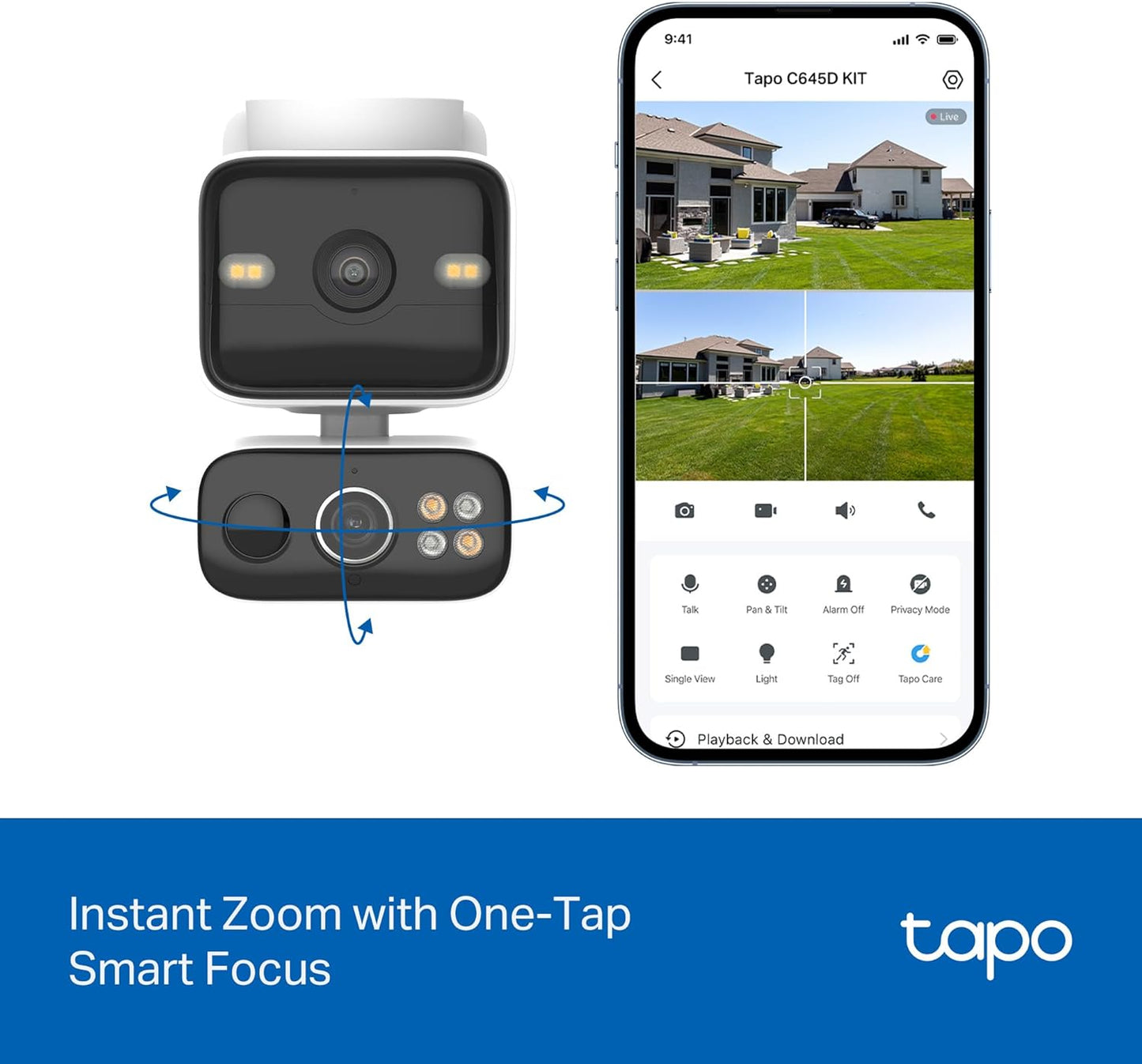 Tapo 2K Dual Lens Pan/Tilt Security Battery Camera Wireless w/Solar Panel, 165° Wide-Angle + 6mm Telephoto, Free Person/Vehicle Detection, 360° Pan, SD/Cloud Storage, Works w/Alexa & Google, C645D KIT