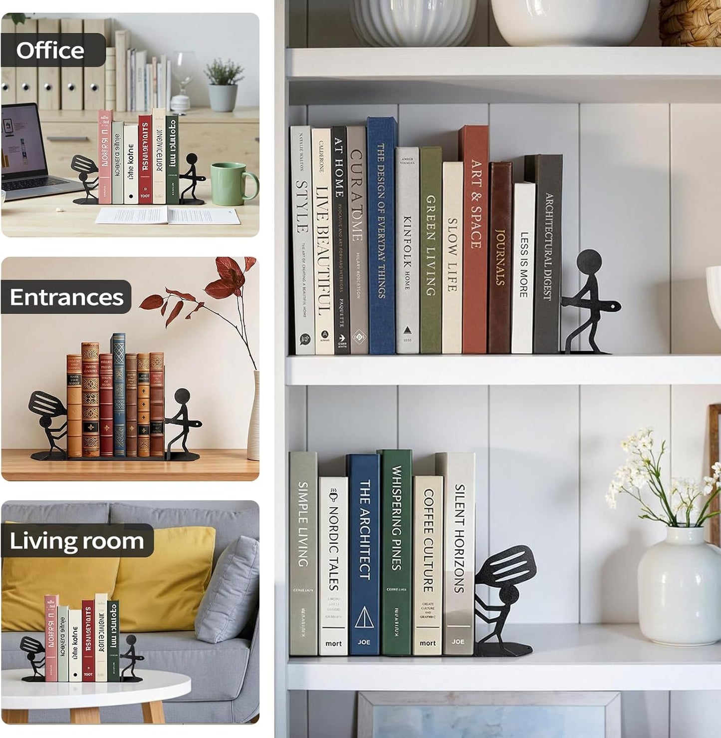 ENCIMART Bookends Decorative Metal Book Ends for Shelves, Kitchen Bookends for Heavy Books, Unique Cute Cookbook Organizer Book Holder for Kitchen Housewarming Cooking Book Lover Gifts