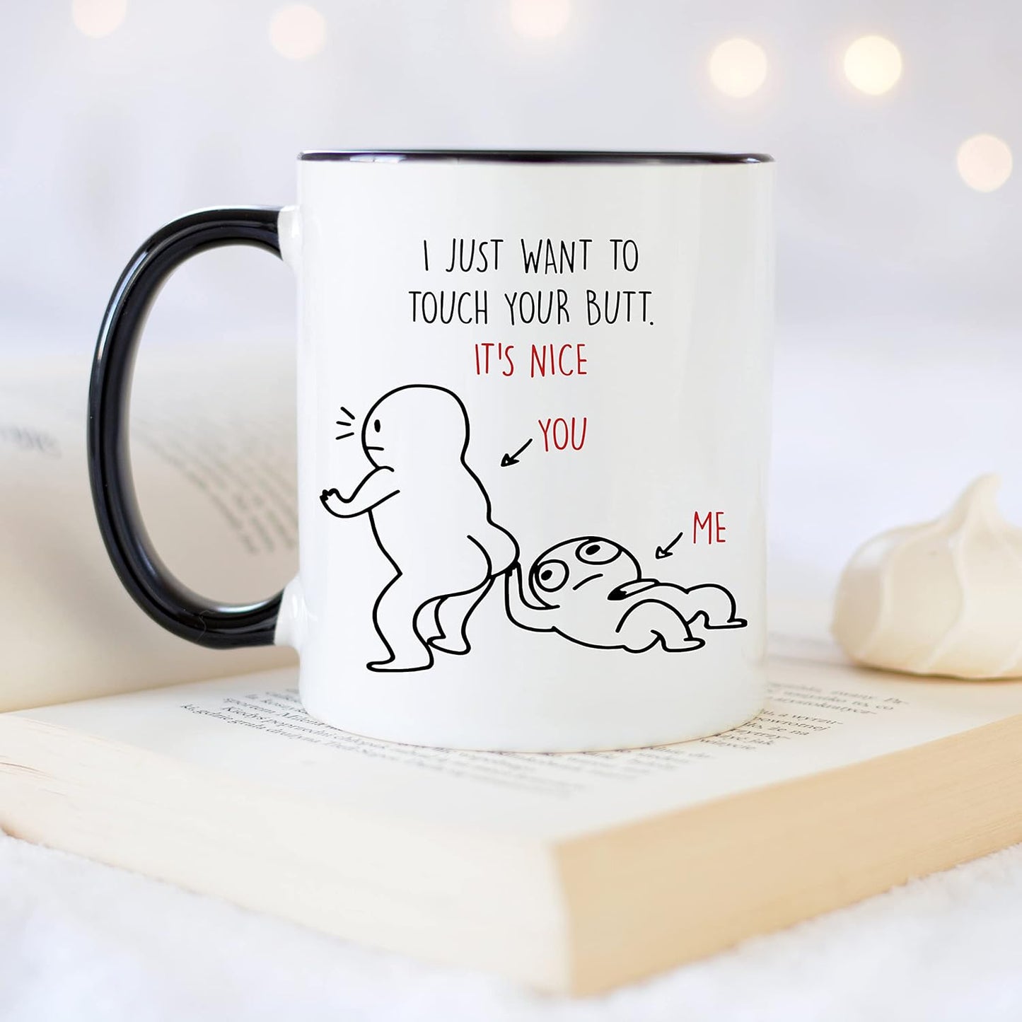 YouNique Designs I Just Want to Touch Your Butt Mug for Girlfriend and Boyfriend, 11 Ounces, Long Distance Relationship Cup, I Love You Coffee Mug for Her and Him, Anniversary Cup (Black Handle)