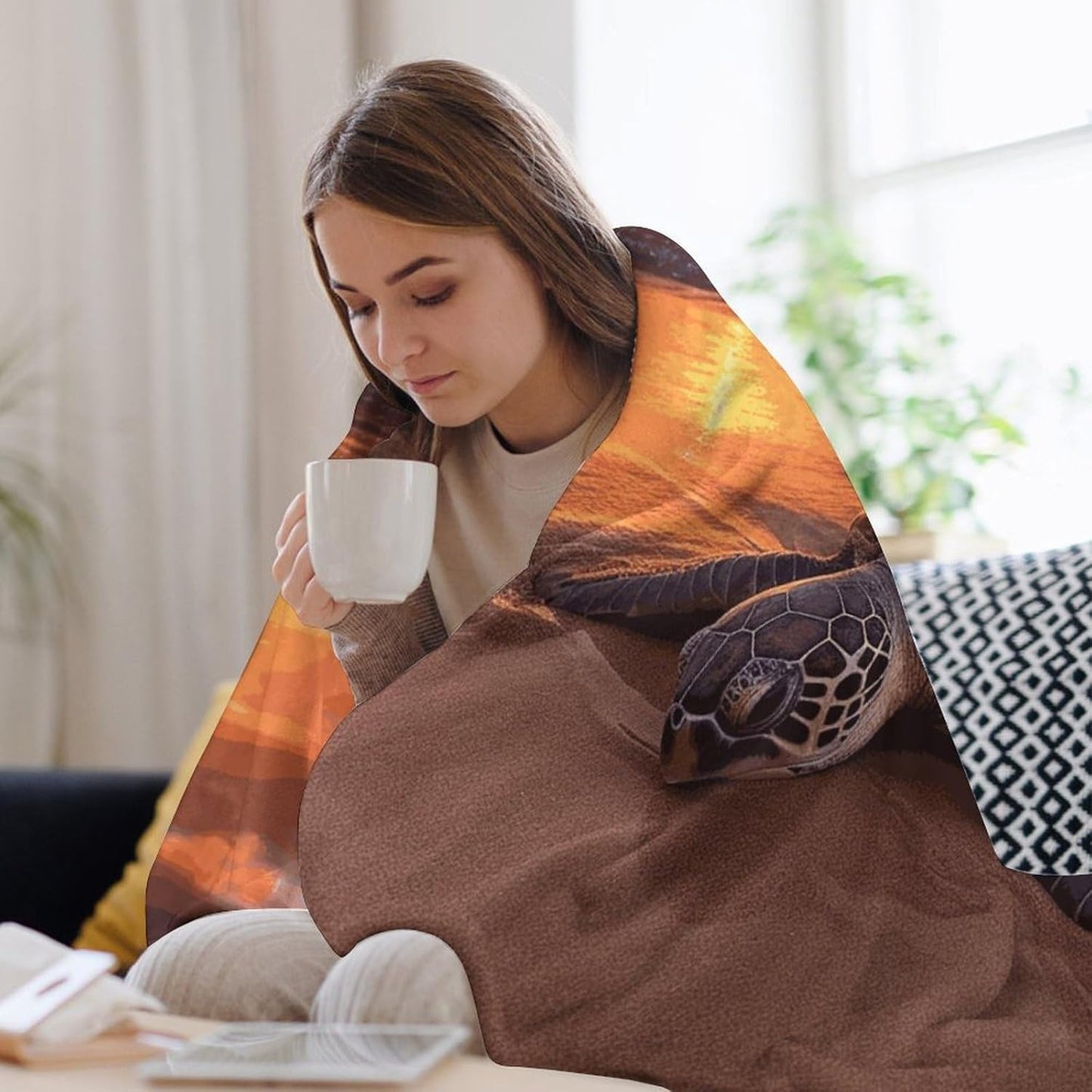 Sea Turtle Sunset Blanket Super Soft Lightweight Throw Blanket Cute Cozy Warm Bed Blanket Decorative Fuzzy Blanket All-Season Home Decor Gift for Sofa Couch Living Room 40"*50" （100 * 130cm）