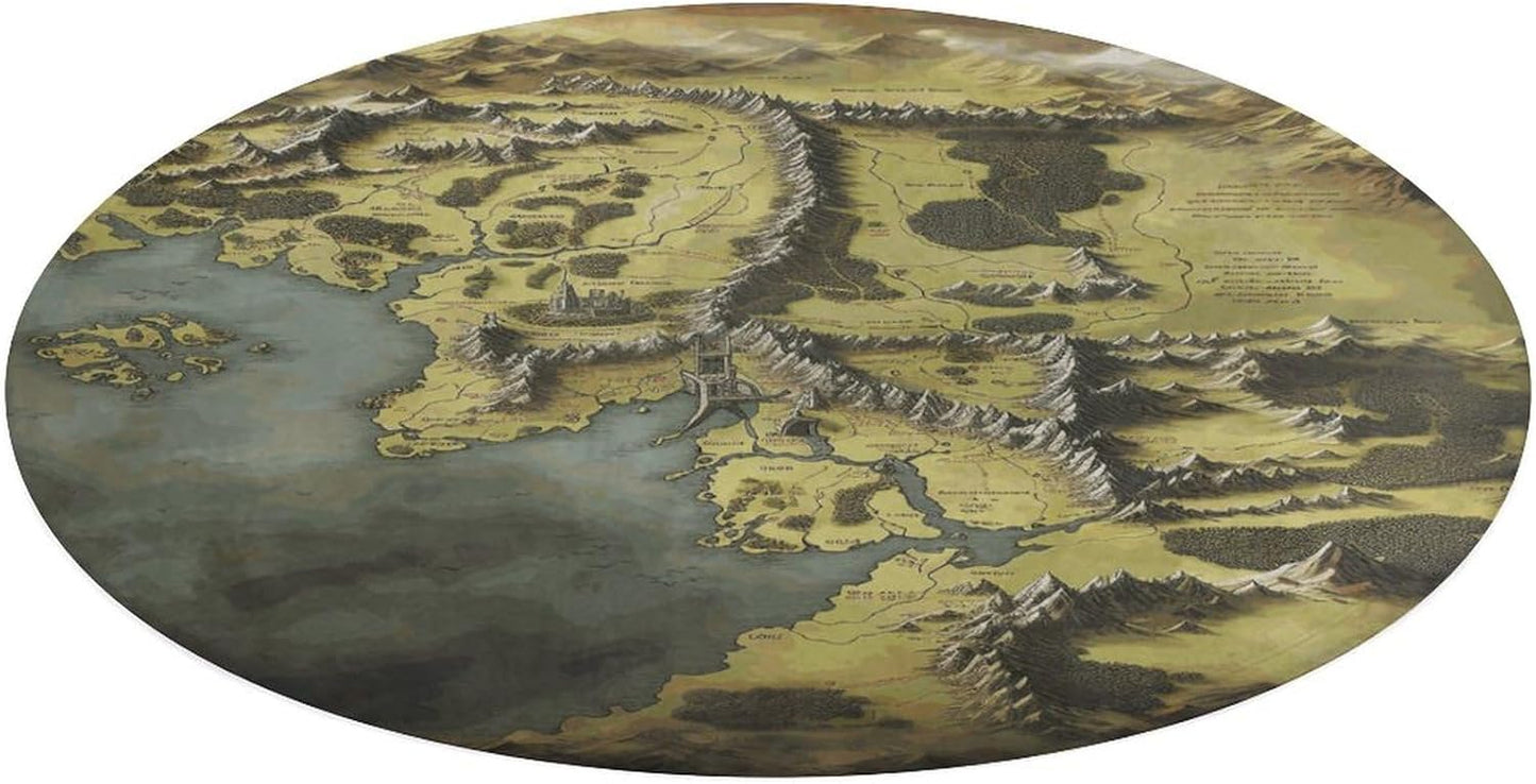 Round Small Area Rug, Middle Earth Map Print Circle Rugs, Non Slip Washable Floor Mat, Soft Throw Rug for Living Room, Powder Room Entryway, Bathroom, Bedside, Floor Decor 80 * 80cm