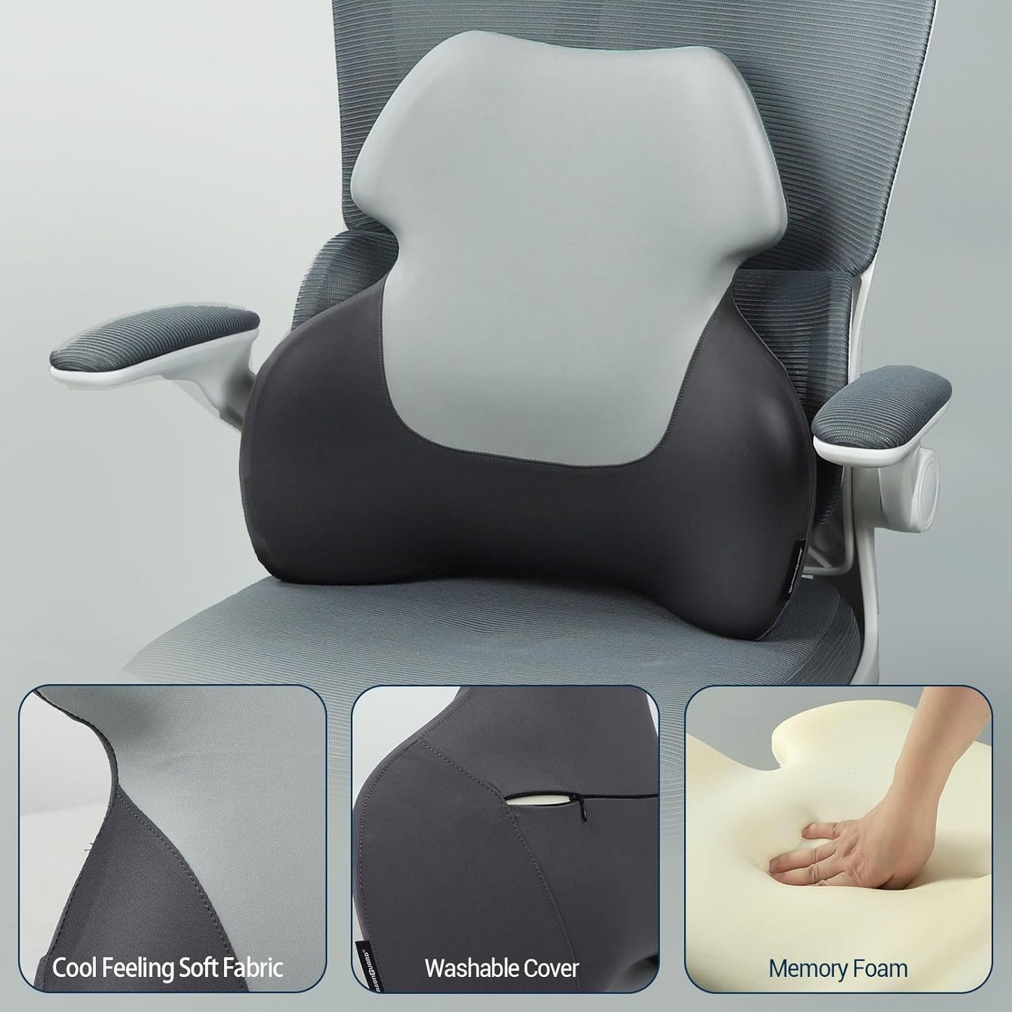 Long Back Lumbar Support Pillow - Fully Entire Back Support - Back Pain Relief and Posture Improved - Memory Foam Back Pillow Cushion for Office Chair, Gaming Chair, Recliner, Car Driving, Grey