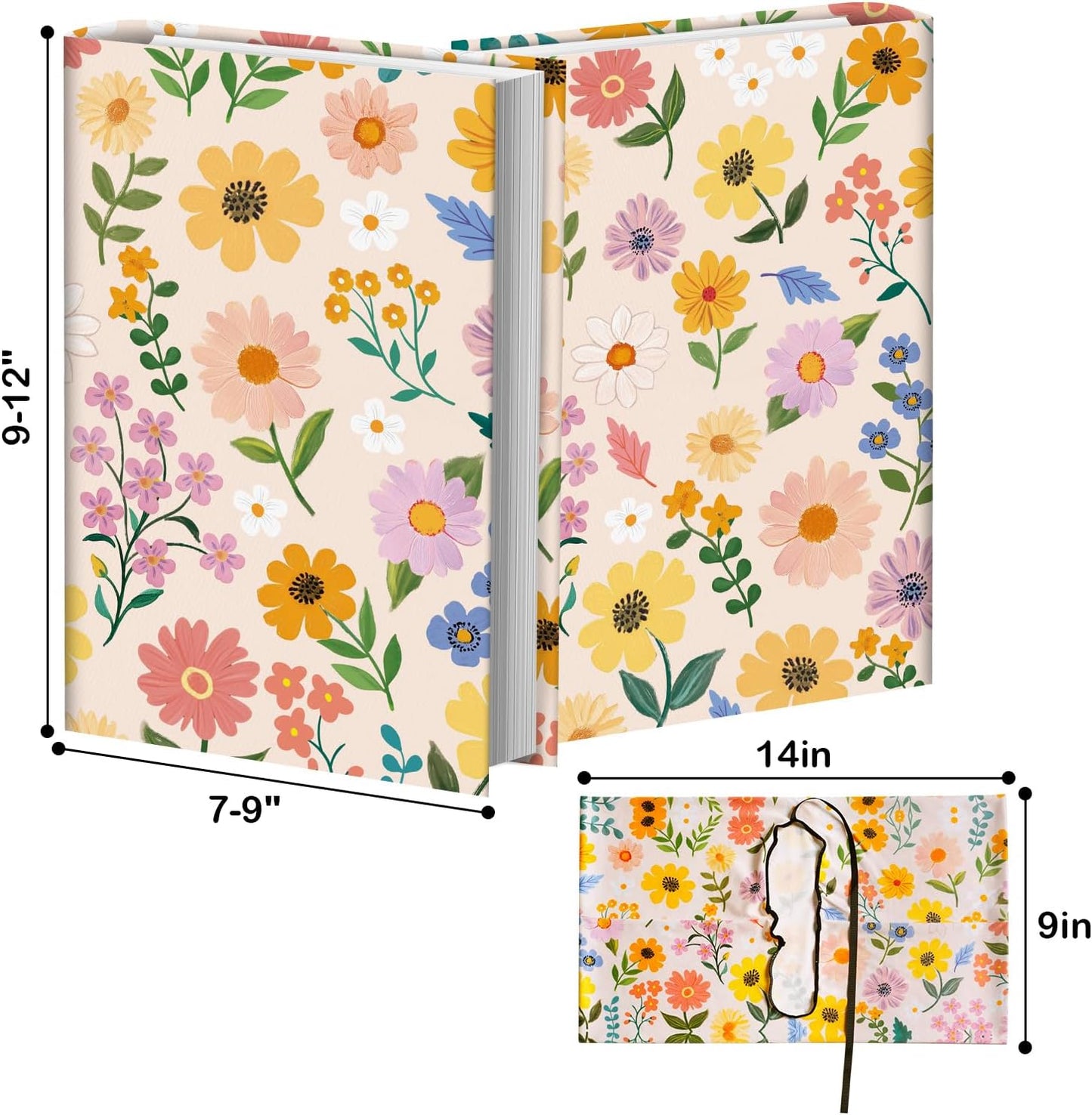 Anseal 1 Pack Floral Pattern Stretchable Book Sleeve Cover for Paperbacks Hardcovers Textbooks up to 9" x 12", Washable Reusable Book Protector with 2 Labels