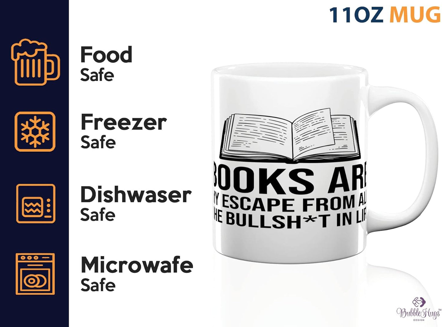 Book Lovers Coffee Mug 11oz White -Books are my escape - Gift For Poets Bookish People Bibliophile Librarian Book Club Reader