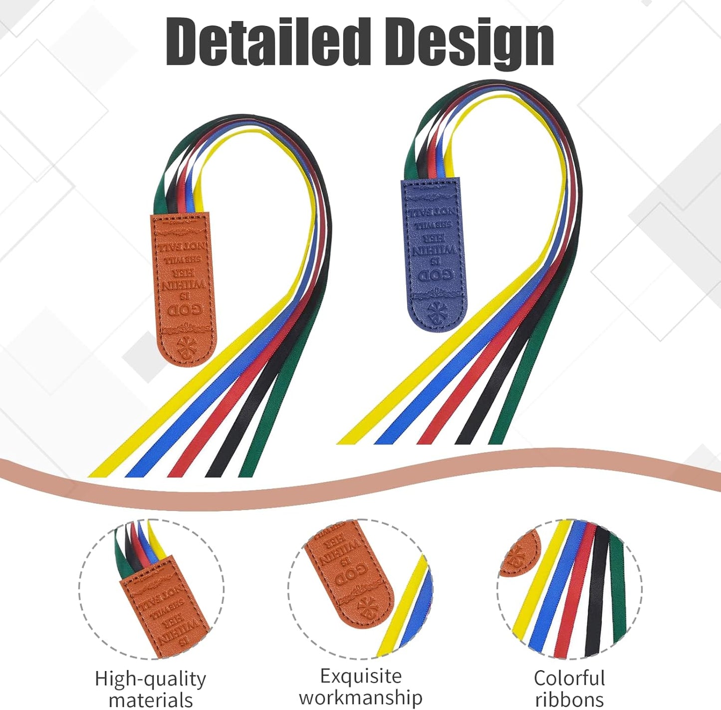 2Pcs Bible Ribbons Bookmarks, Christian Bookmarks Tassels, Artificial Leather with Text Book Marks with Colorful Ribbon, Book Accessories for Reader Easter Gift, Bible Accessories Women (Brown+Blue)
