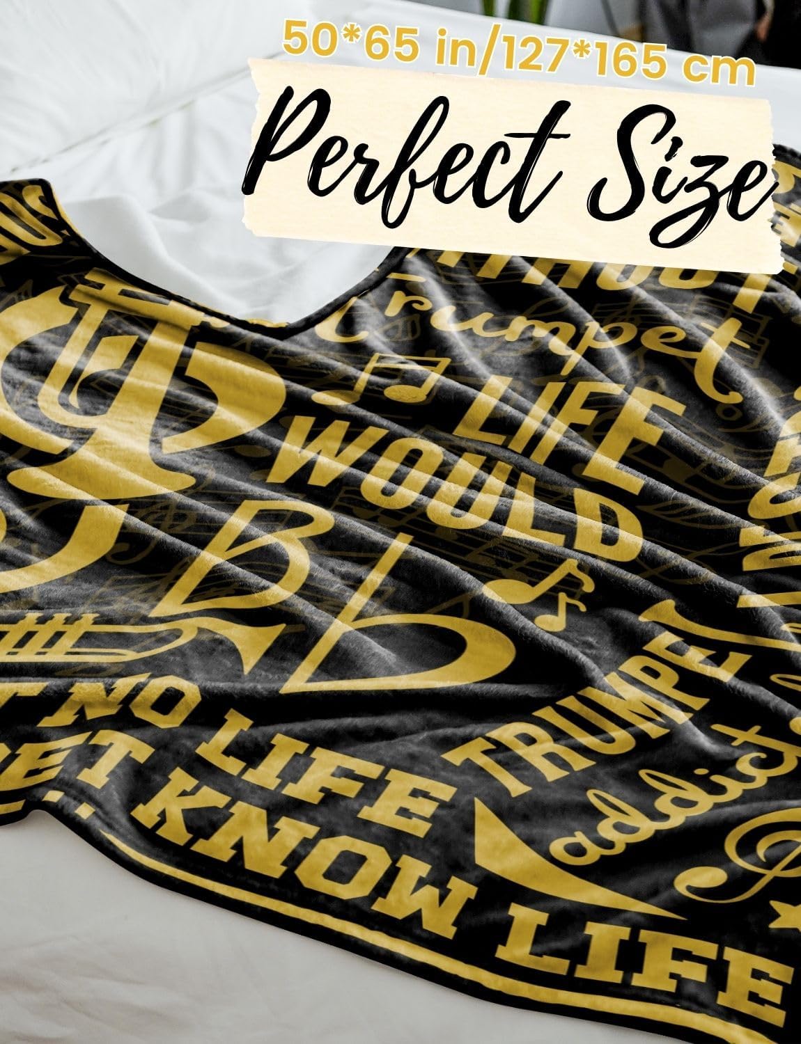 Trumpet Gifts, Trumpet Blanket for Women, Men, Trumpet Lovers, Masters, Players, Throw Blanket 50x65 Inche, Black