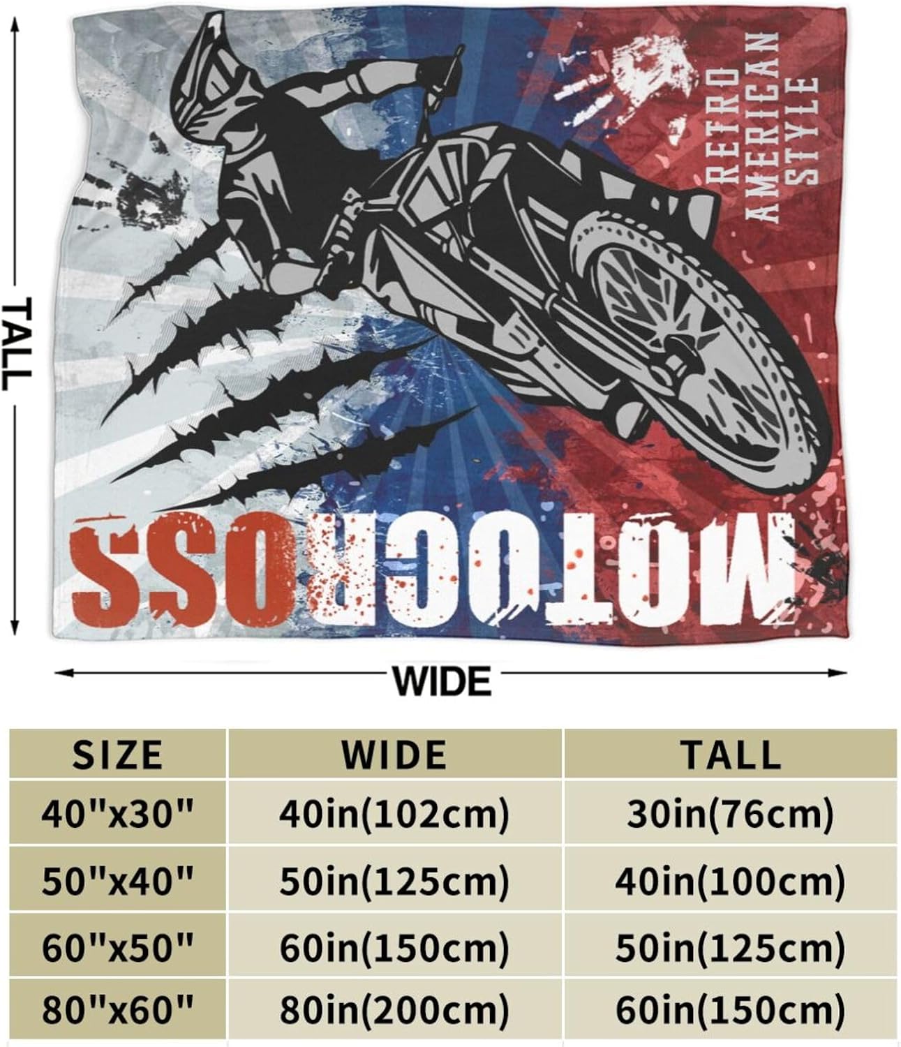 Motocross American Retro Style Blankets Ultra-Soft Flannel Throw Blanket Air Conditioner Blanket for Sofa Bed Living Room Home Decor 50"x40"
