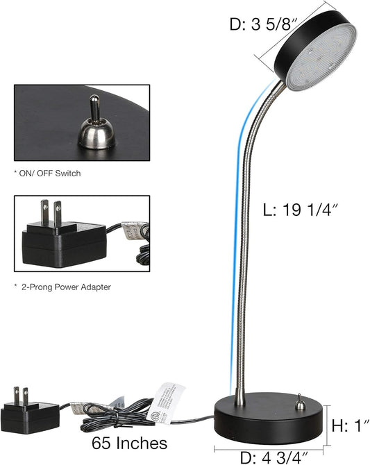 19.25" Flexible Gooseneck LED Desk Lamp, Plun-in Table Light with Stable Base, 4.5W 260LM 4000K, 65” Cord Small Desk Light for Home Office, Study, ETL Listed