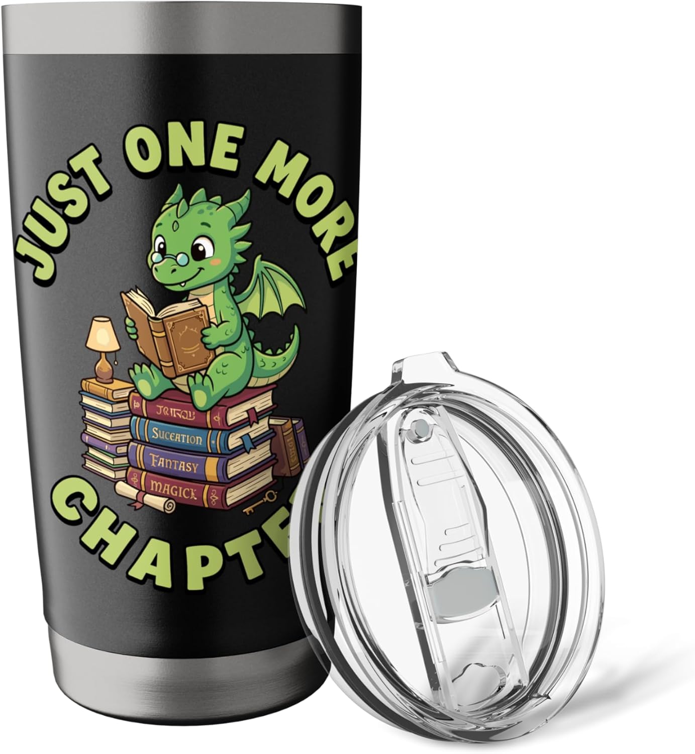 Just “One” More Chapter, Cute Dragon Bookworm Reader Stainless Steel Insulated Tumbler