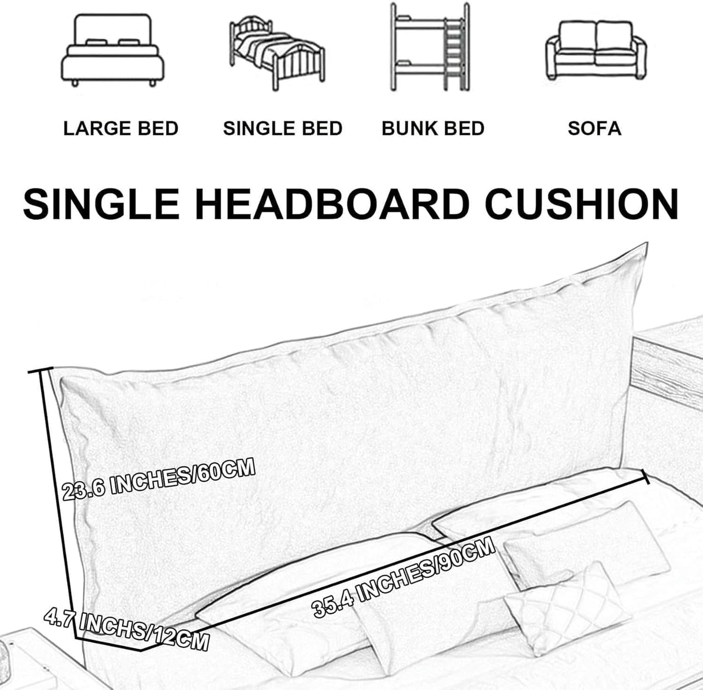 Wedge Body Positioners Pillow Reading Bedrest Throw Pillows Large Bolster Headboard Back Support Lumbar Cushion Pillow for Daybed with Wipeable(Size:with headboard35.4/90cm,Color:C)