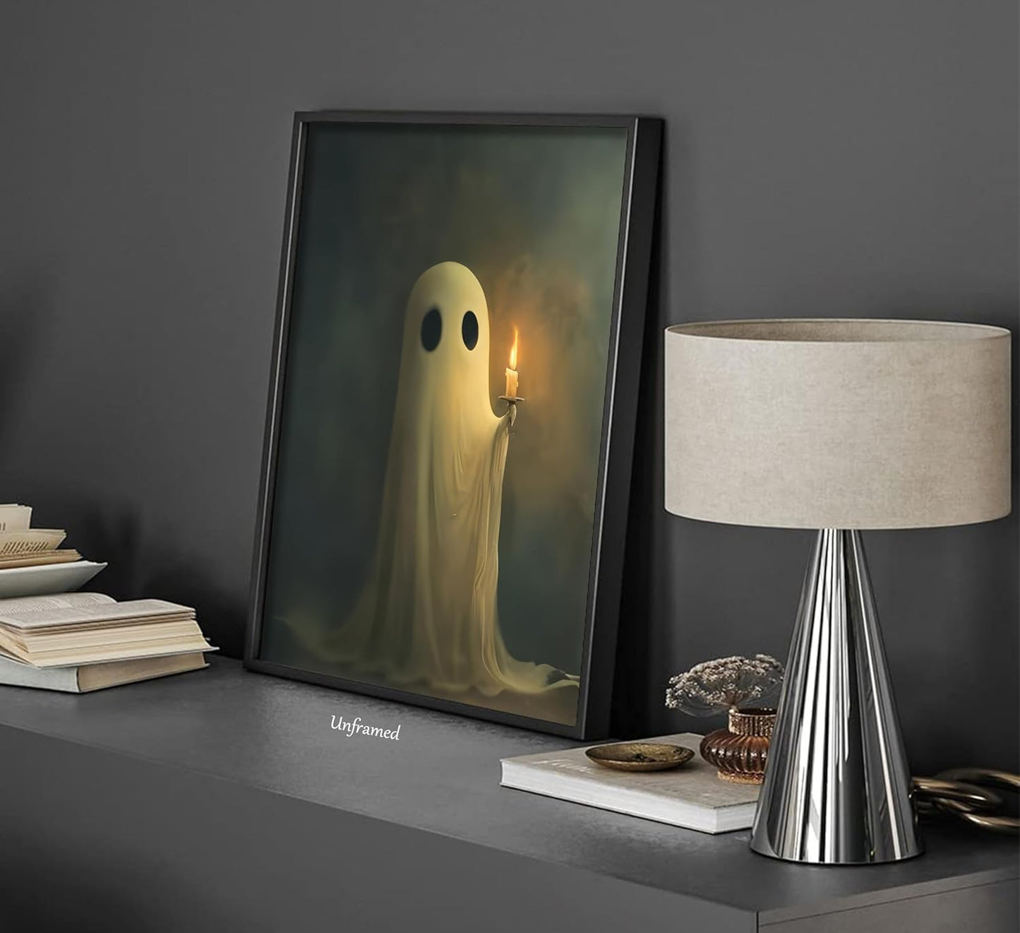 6Pcs Vintage Halloween Ghost Wall art Victorian Gothic Cute Candle Ghost Painting Picture Wall Decor Retro Horror Creepy Dark Academia Poster Print Artwork for Halloween Party Home Decoration